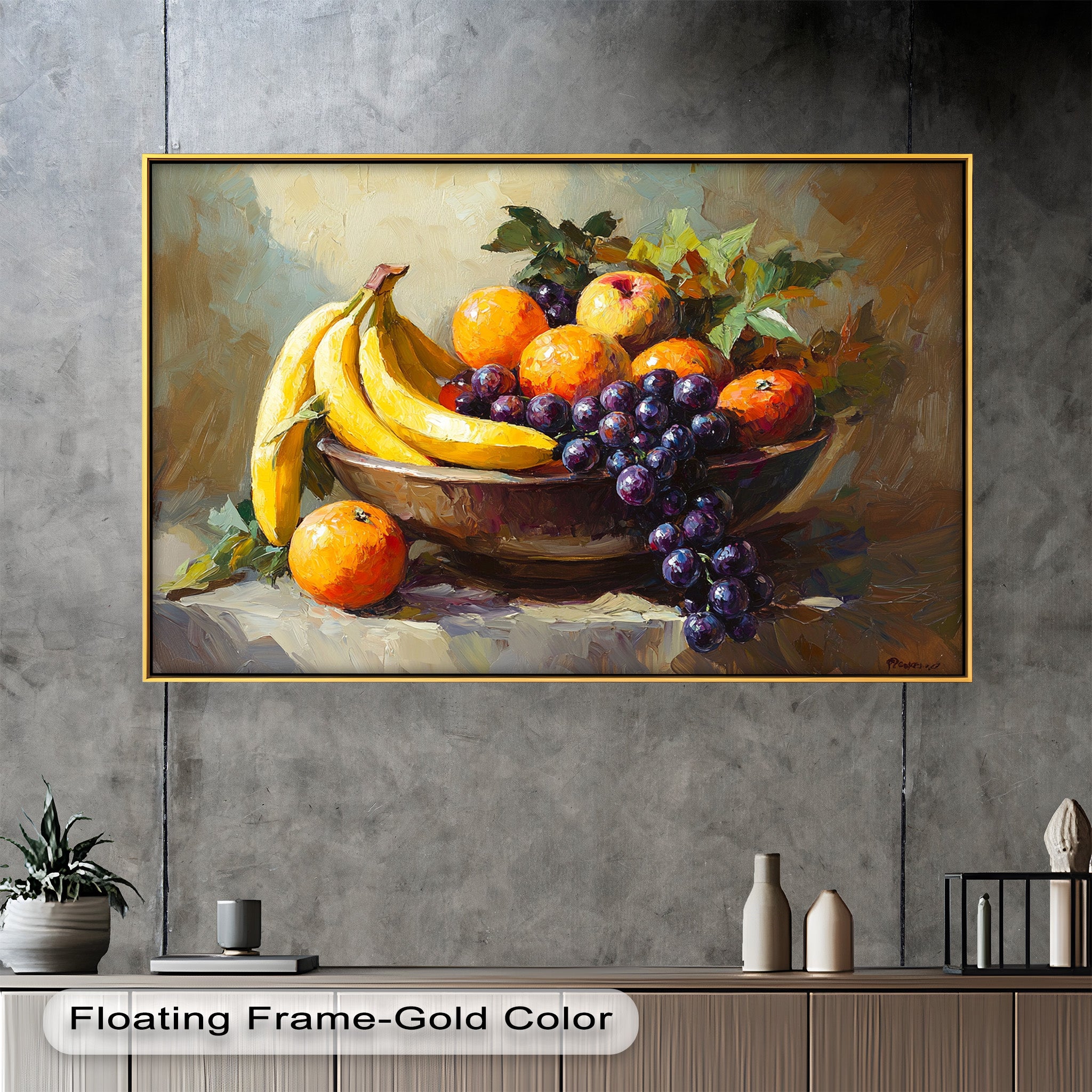 Banana & Grape Still Life Oil Painting - Handmade Kitchen Wall Art Decor for Dining Room & Home Decor | Perfect for Farmhouse, Modern & Vintage Interior Design