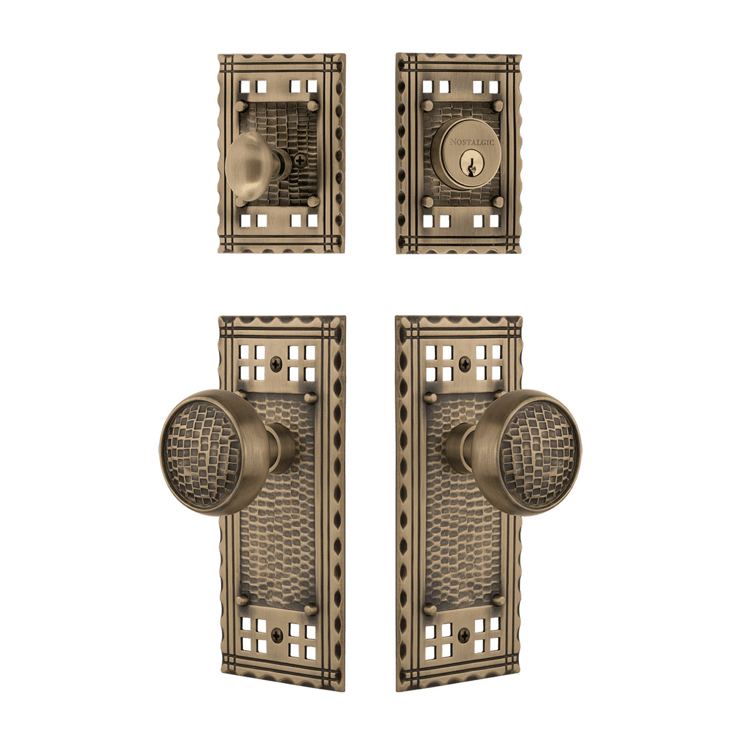 Craftsman Entry Door Knob Set in Antique Brass - Premium Front Door Hardware for Home Security & Style | Perfect for Houses, Apartments & Office Buildings
