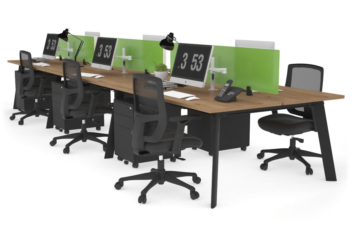 6-Person Workstation with Black Frame - 1600L x 700W Dimensions - Ideal for Office, Conference Room, or Coworking Space
