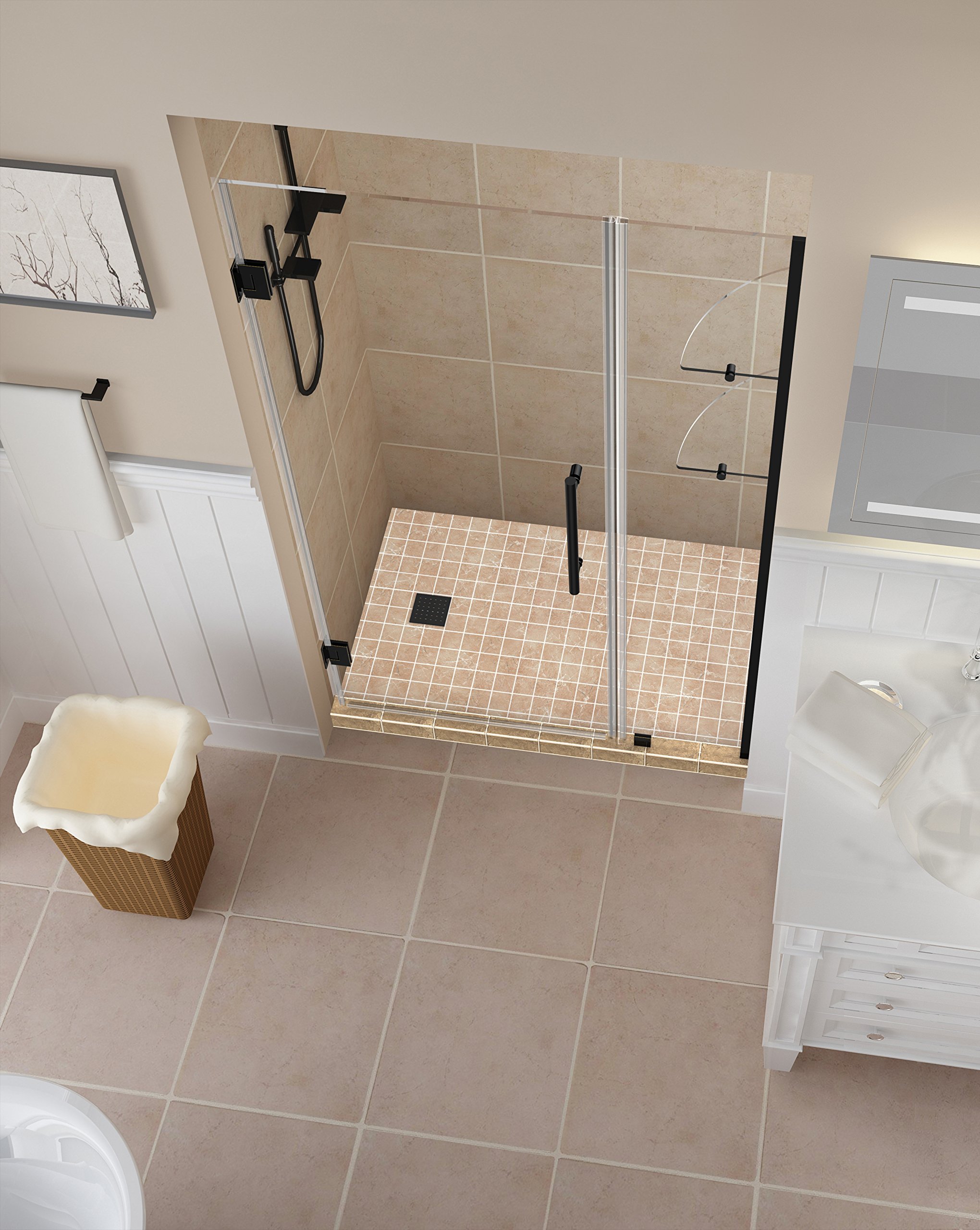 Aston SDR960EZ-CH-4826-10 Frameless Hinged Alcove Shower Door - StarCast Clear Glass with Built-in Shelves | Modern Bathroom Upgrade for Small Spaces & Luxurious Showers
