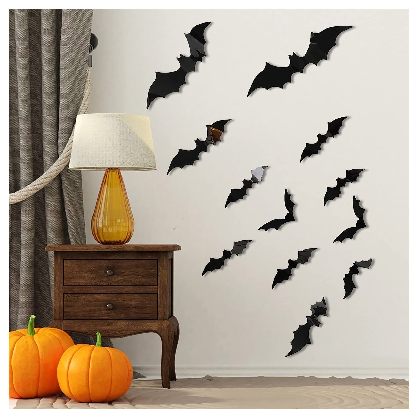 72PCS 3D Realistic Scary Bat Wall Stickers - Boho Halloween Party Decor for Living Room, DIY Wallpaper Scene Layout | Perfect for Spooky Home Decor & Halloween Party Supplies
