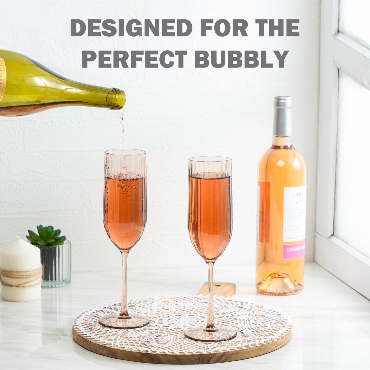 7oz Serenity Champagne Flute Glass Set of 4 - Elegant Crystal Clear Flutes for Weddings, Parties & Romantic Dinners - Dishwasher Safe Stemware