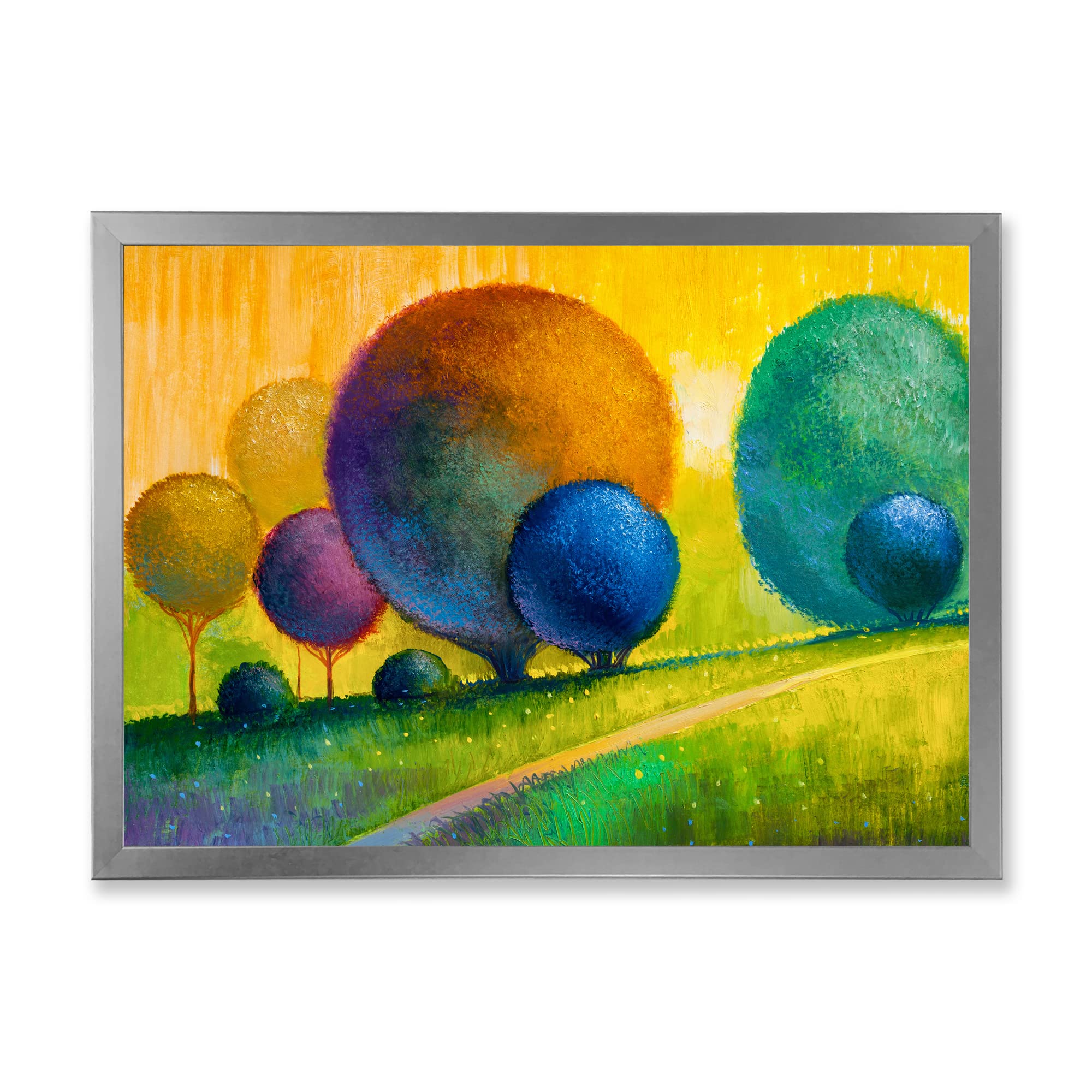DesignQ Colorful Ornamental Trees III - Modern Framed Wall Art Decor for Living Room, Bedroom & Office | Vibrant Home Decor Painting