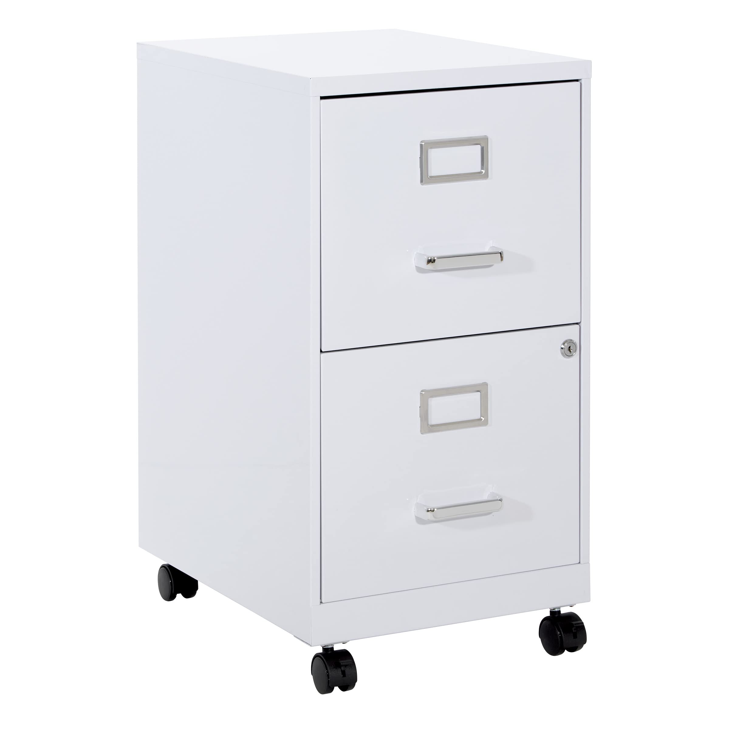 OSP Home Furnishings 2-Drawer Mobile Locking Metal File Cabinet, White - Office Storage Solution for Documents & Supplies | Rolling File Cabinet for Home & Business Use