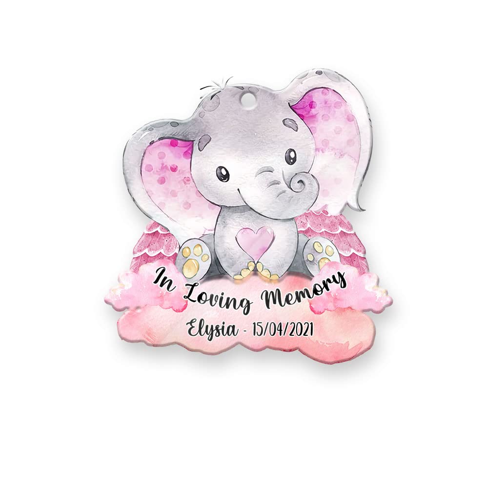 Custom Baby Remembrance Ornament - Personalized Elephant Angel Keepsake with Name & Date for Infant Loss, Sympathy Gifts for Grieving Parents - Perfect for Memorials, Nursery Decor & Healing Journey