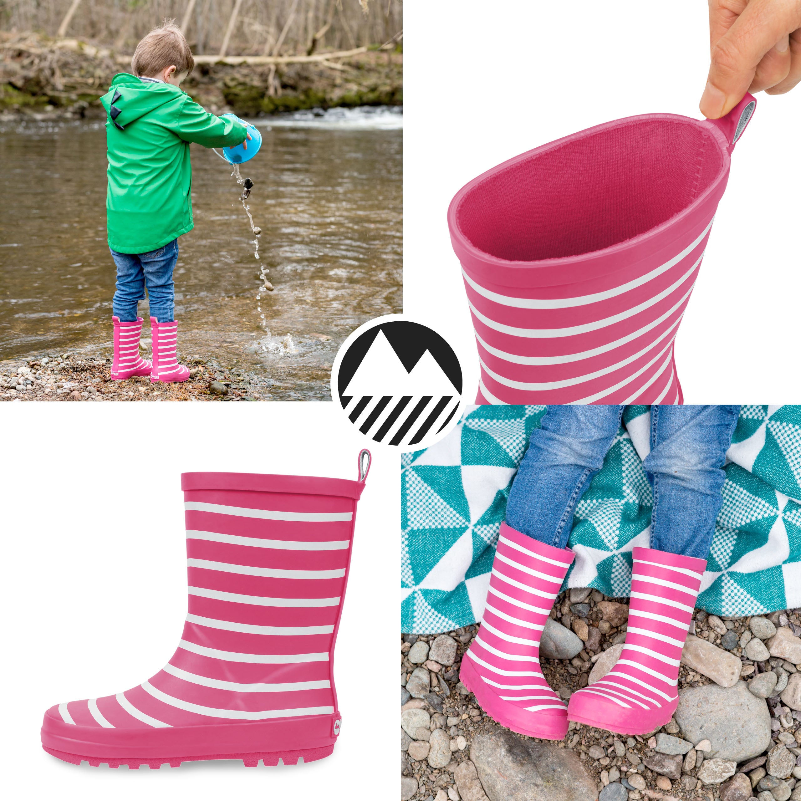 Kids' Waterproof Striped Rain Boots - Durable & Comfortable Wellington Boots for Outdoor Play, Puddle Jumping & Garden Adventures