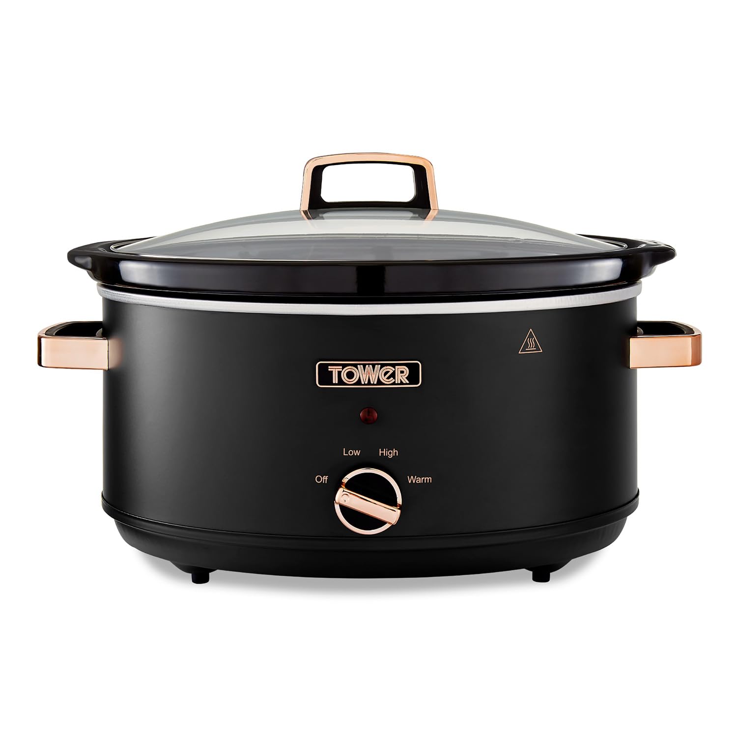 6.5 Quart Slow Cooker with 3 Heat Settings, Cool-Touch Handles, Black & Rose Gold - Perfect for Family Dinners, Meal Prep & Entertaining