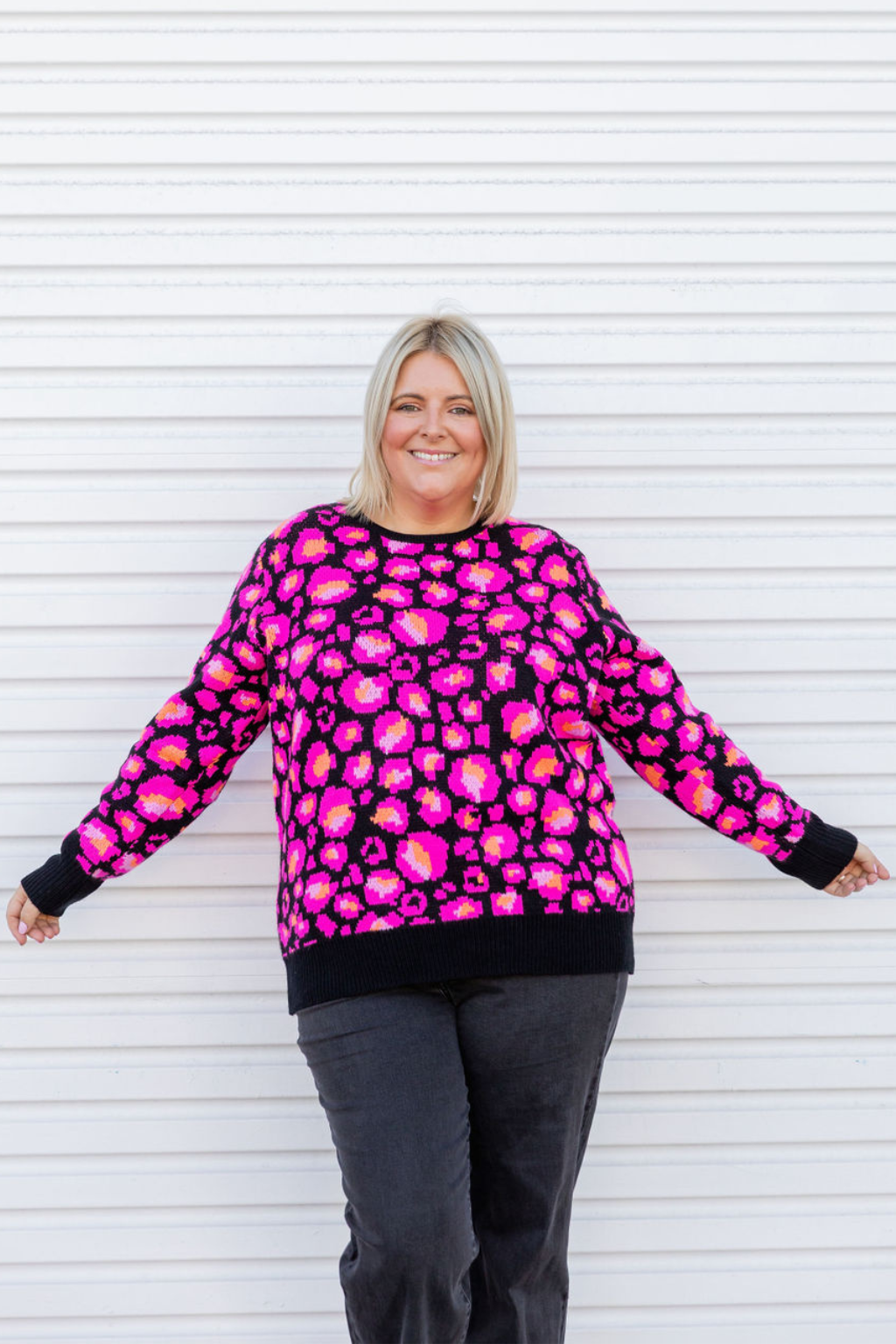 Kasey Rainbow Frankie Knit Sweater - Black Leopard Print Women's Pullover for Casual Wear & Fall Fashion