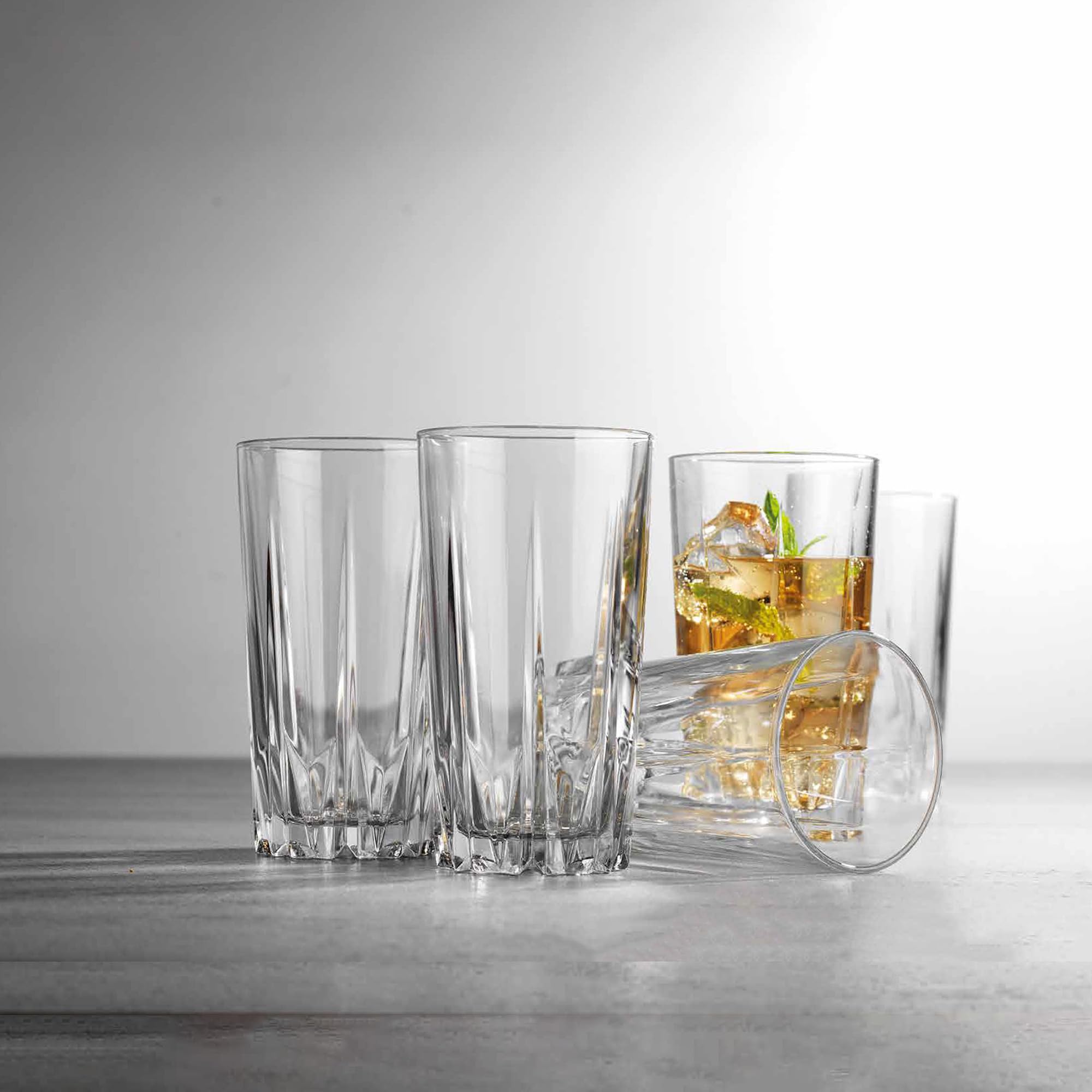 Glaver's Old Fashioned Highball Glass Cups - Set of 10 Elegant Diamond Cut 15oz Bar Glasses for Water, Juice, Beer & Cocktails | Perfect for Home Bars, Parties & Restaurants