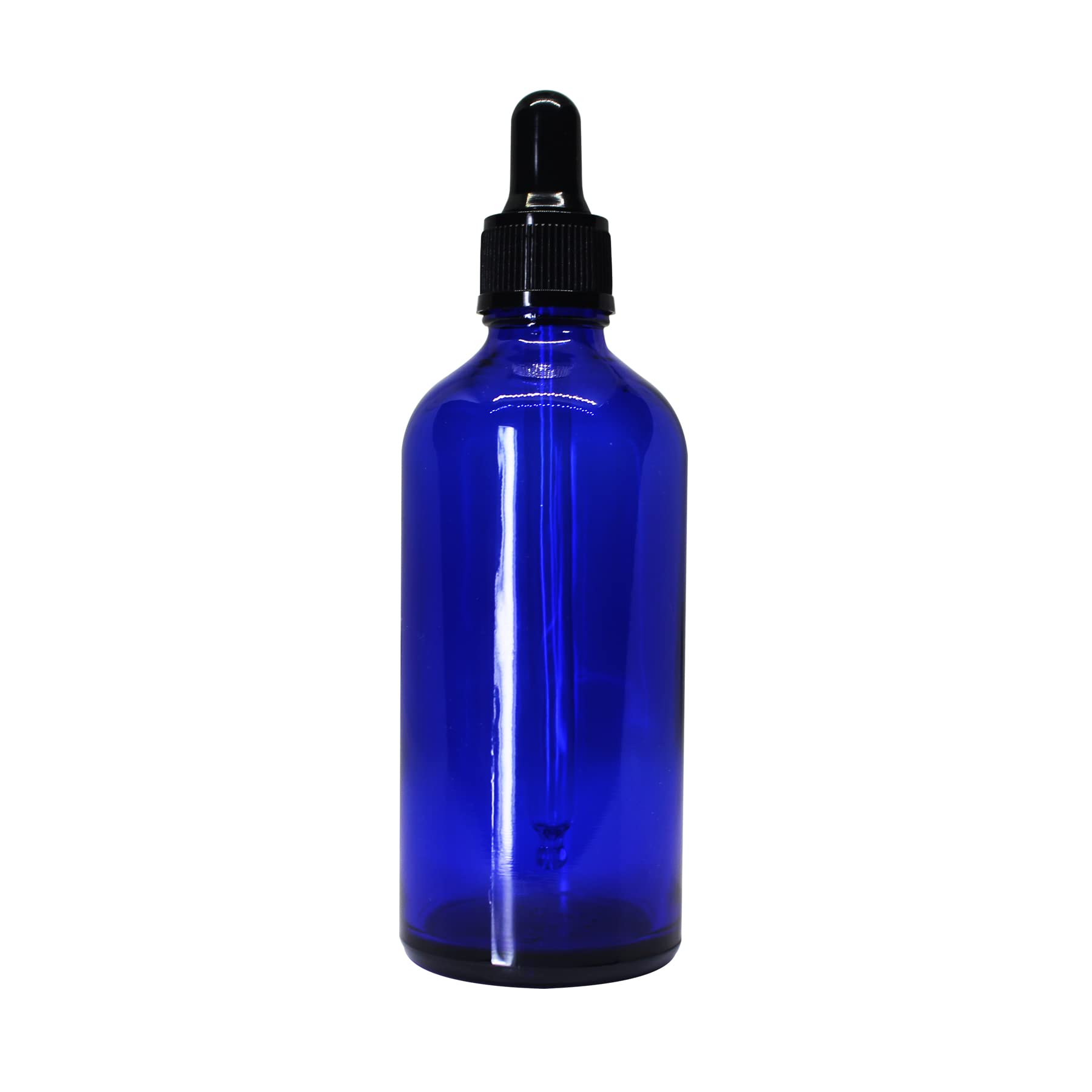 NSB Herbals 100ml Blue Round Empty Glass Bottle with Glass Dropper, Black Ring & Silicone Teat - Leak Proof, Refillable for Essential Oils, DIY Perfumes, Aromatherapy (Pack of 3) - Perfect for Travel, Home Use & Gift Giving