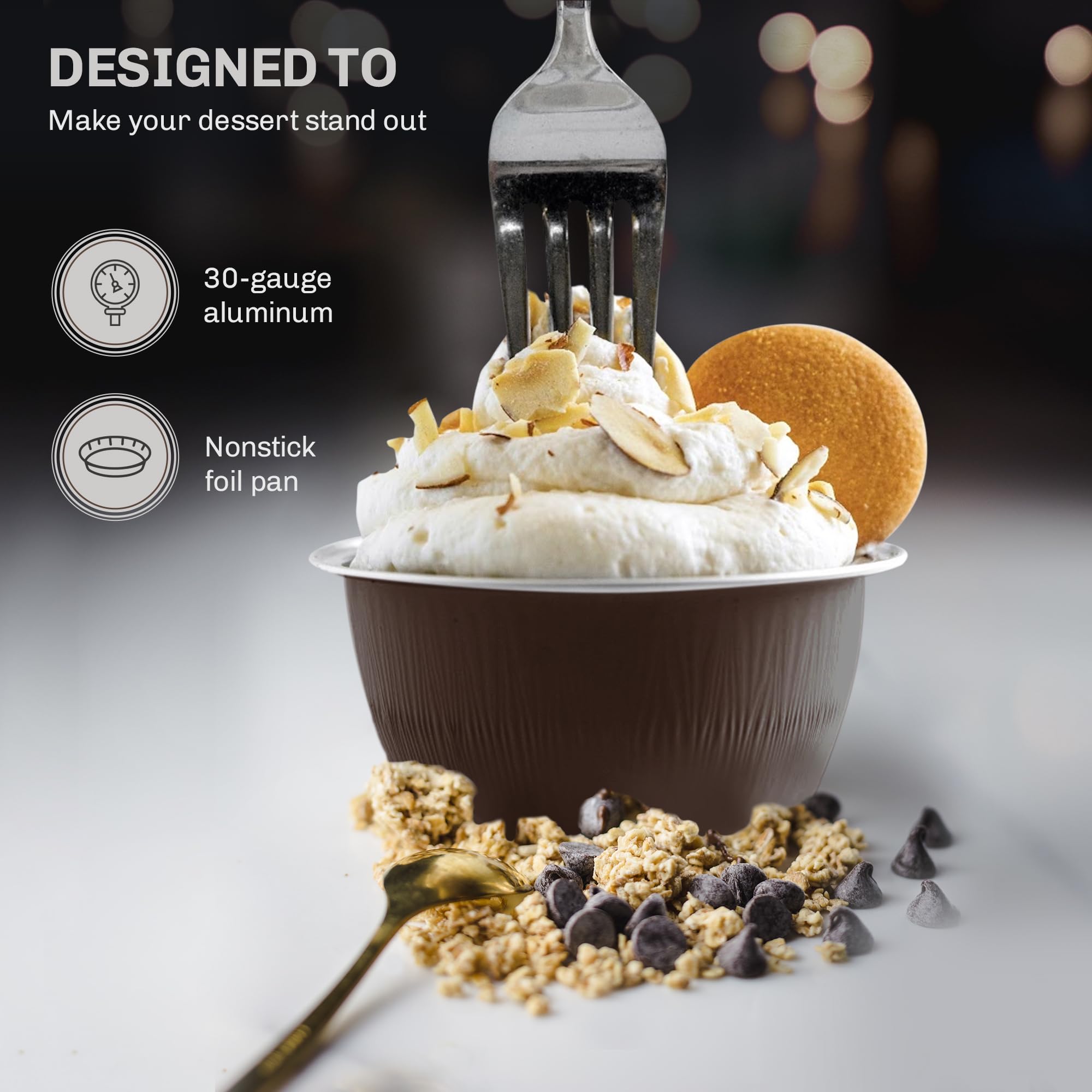 KitchenDance 4oz Disposable Aluminum Baking Cups with Lids - 500 Pack Brown Foil Pans for Creme Brulee, Flan, Desserts - Perfect for Baking, Cooking, Meal Prep & Party Serving