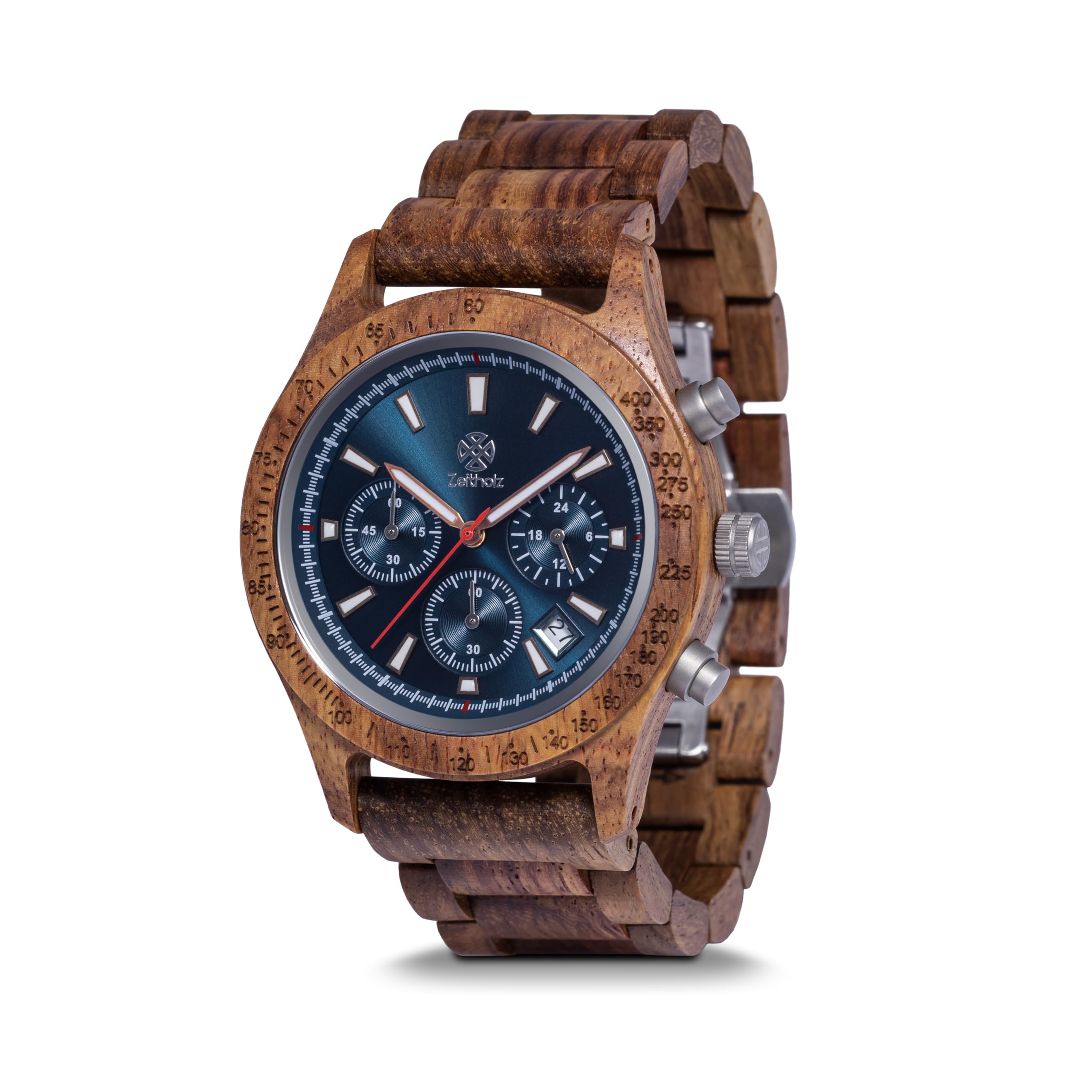 **Zeitholz Men's Wooden Watch - 42mm Natural Wood Chronograph with Japanese Quartz Movement, Analog Calendar Display - Perfect for Casual Wear, Outdoor Adventures & Unique Gifts**