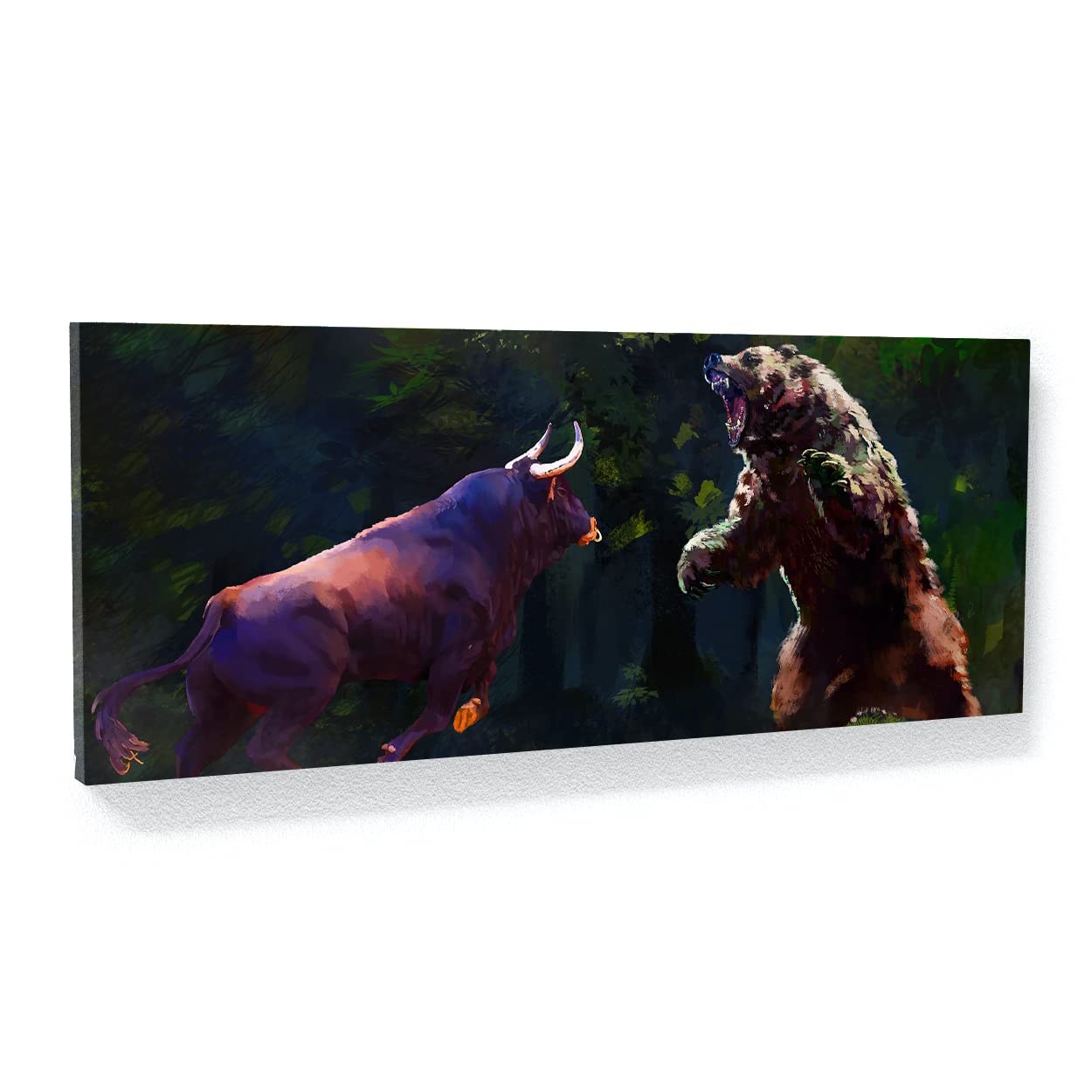 Bull vs Bear Wall Art - Stock Market Trading Office Decor Canvas Print - 20x8 Inches Modern Finance Painting for Home & Business - Perfect for Trading Floors, Investor Gifts & Financial Offices