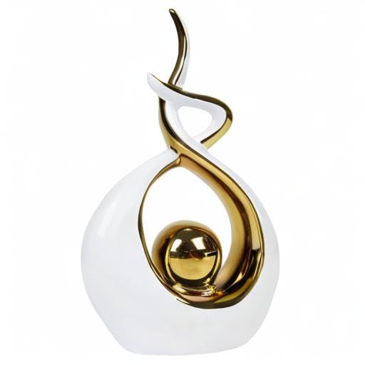 Norrclp Modern Abstract Art Ceramic Statue - White & Gold Small Table Decor for Dining Room, Living Room, Office Centerpiece, Home Decor Gift Idea