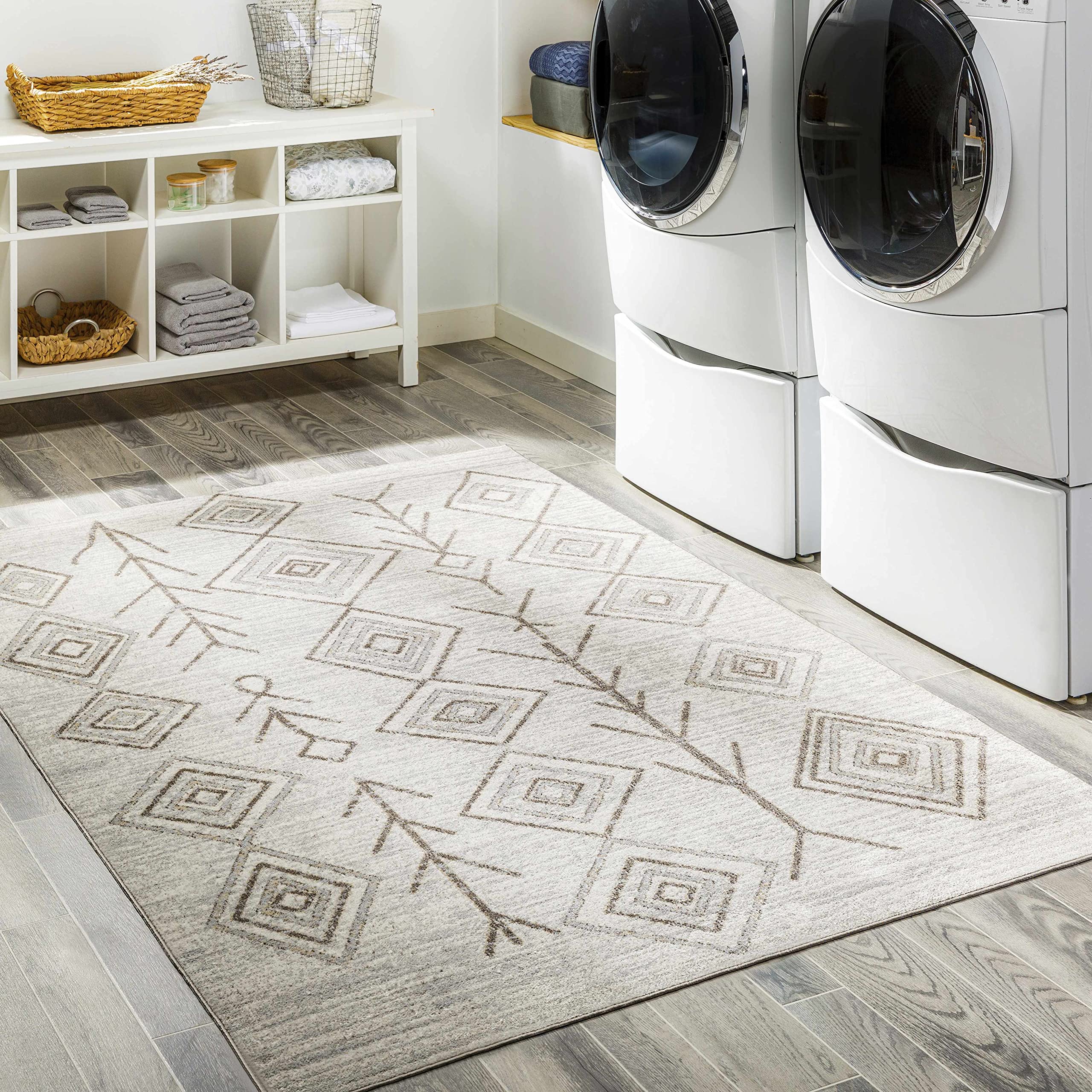 Hauteloom Kericho Machine Washable Area Rug - Soft & Durable for Living Room, Bedroom - Brown & Gray - 6'7