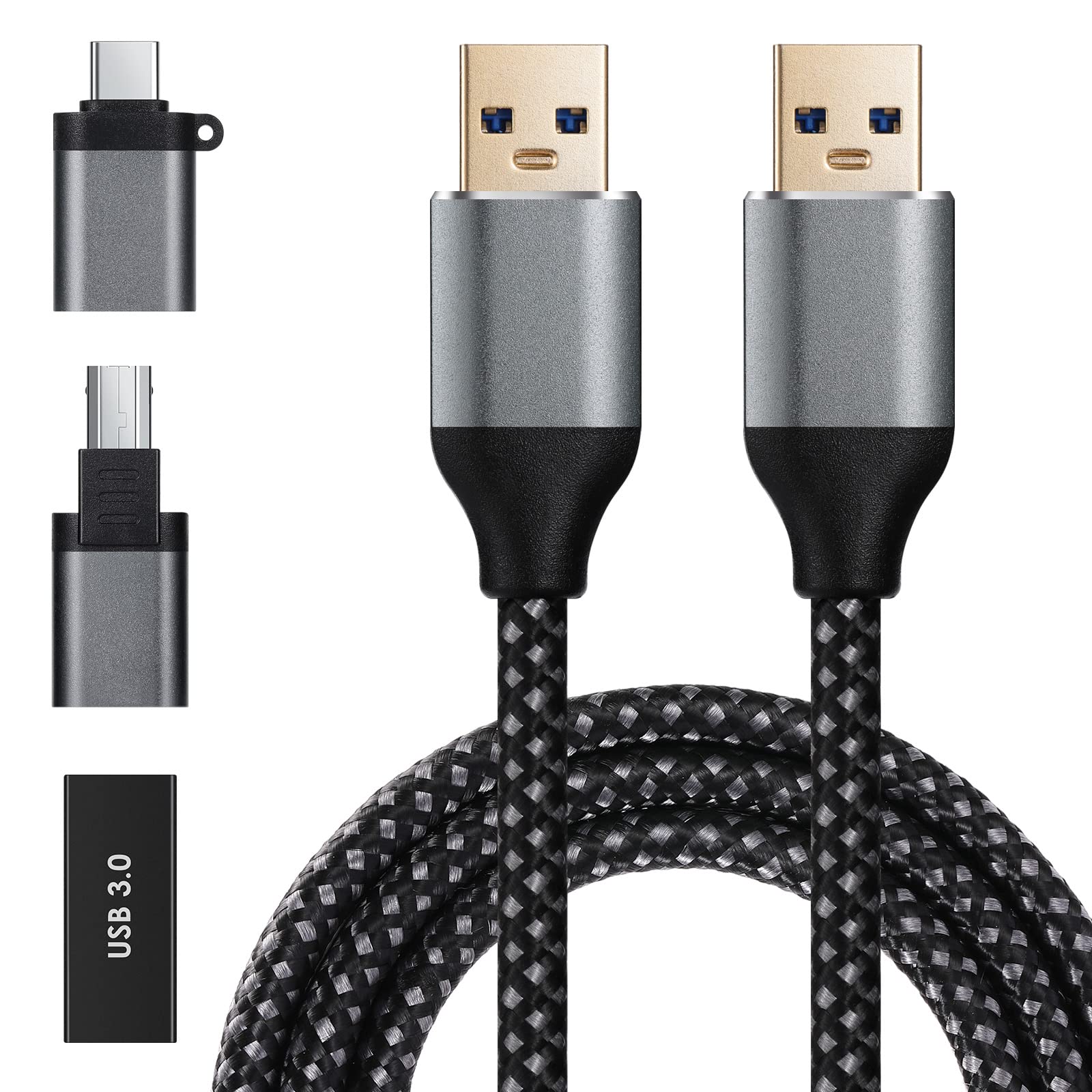 High-Speed USB 3.0 Cable (6.6ft) - USB A Male to USB A Female & USB C Adapter - Fast Charging Sync Cable for Phones, Printers, Laptops - Perfect for Home Office, Travel & Mobile Charging