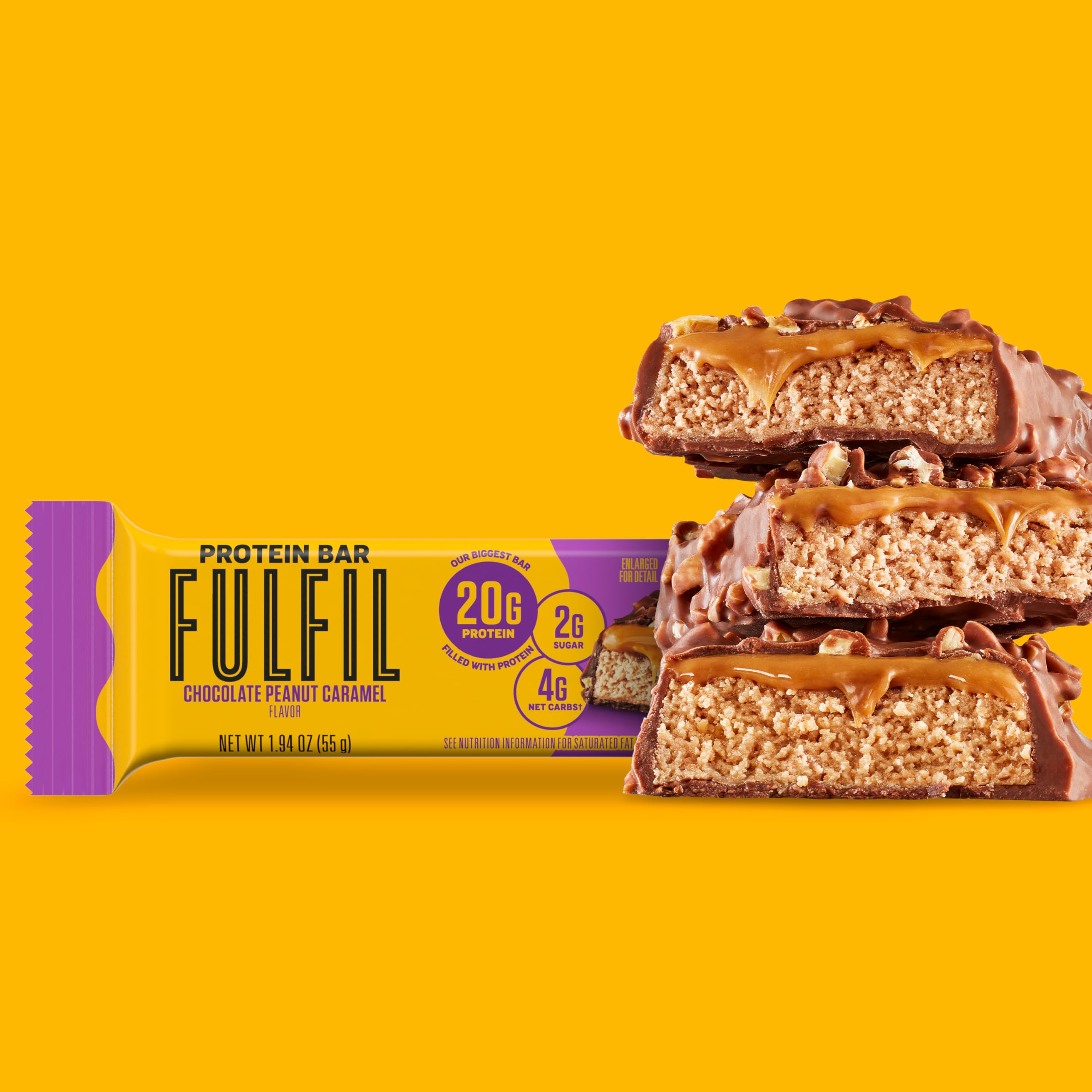 FULFIL High Protein Bars - Chocolate Peanut Caramel Flavor, 20g Protein per Bar, Gluten Free Snacks, Pack of 12 | Perfect for Gym Workouts, Hiking & Healthy On-the-Go Breakfast