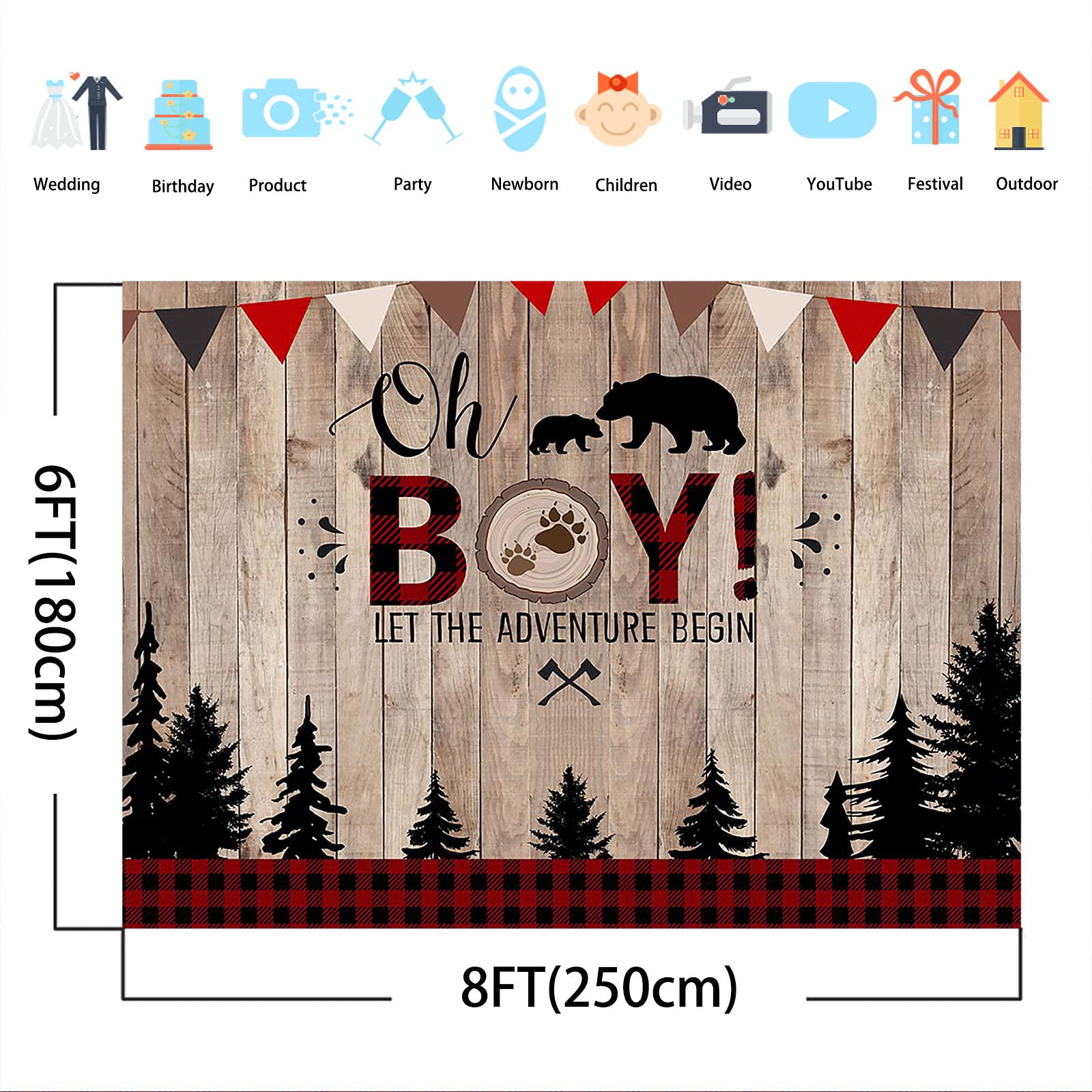 **Avezano Rustic Woodland Bear Cub Plaid Baby Shower Backdrop – 8x6 ft Lumberjack-Themed Party Decor for Boys, Nursery, or Gender Reveal – Perfect for Baby Showers, Birthdays & Photo Booths**