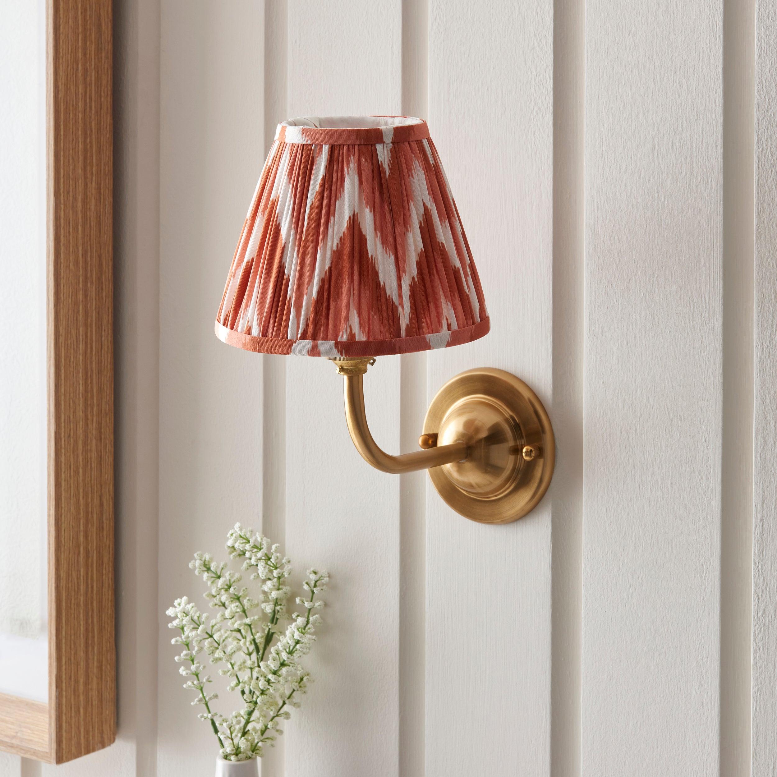 Vintage Dome Arc Brass Wall Light with 16cm Apricot Orange Zigzag Shade - Perfect for Bedroom, Living Room & Hallway Lighting