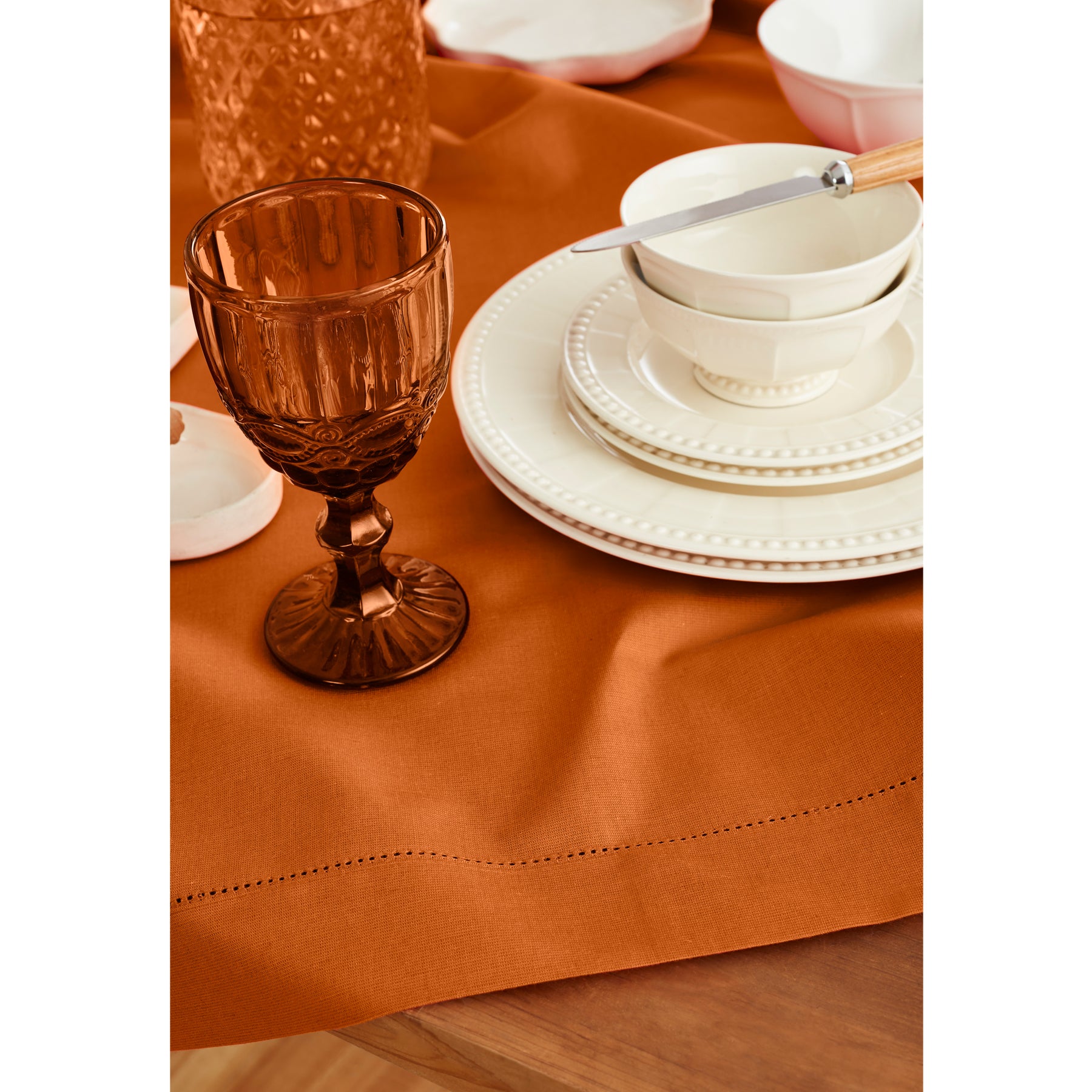 Premium Cotton Linen Hemstitch Table Throw - Elegant Decorative Table Runner for Dining Room, Wedding, Party & Home Decor