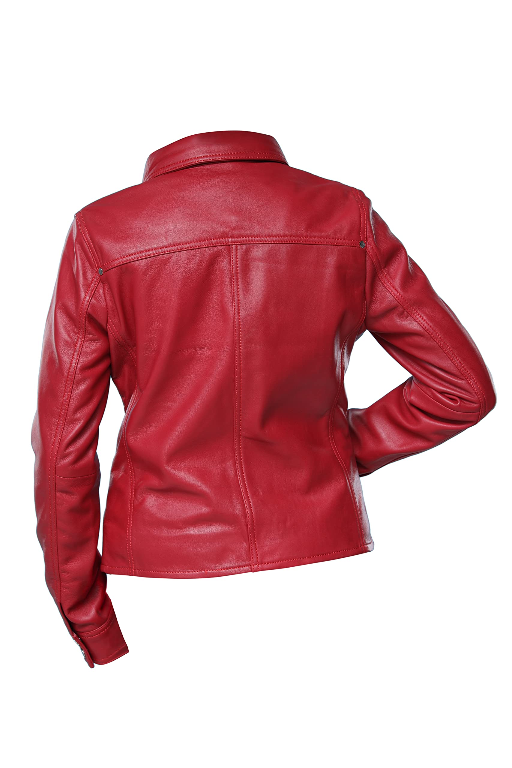 Jild Women's Button Front Lambskin Leather Jacket Shacket - Long Sleeve Casual Shirt Jacket with Bust Pocket | Perfect for Fall Layering, Date Nights & Office Wear