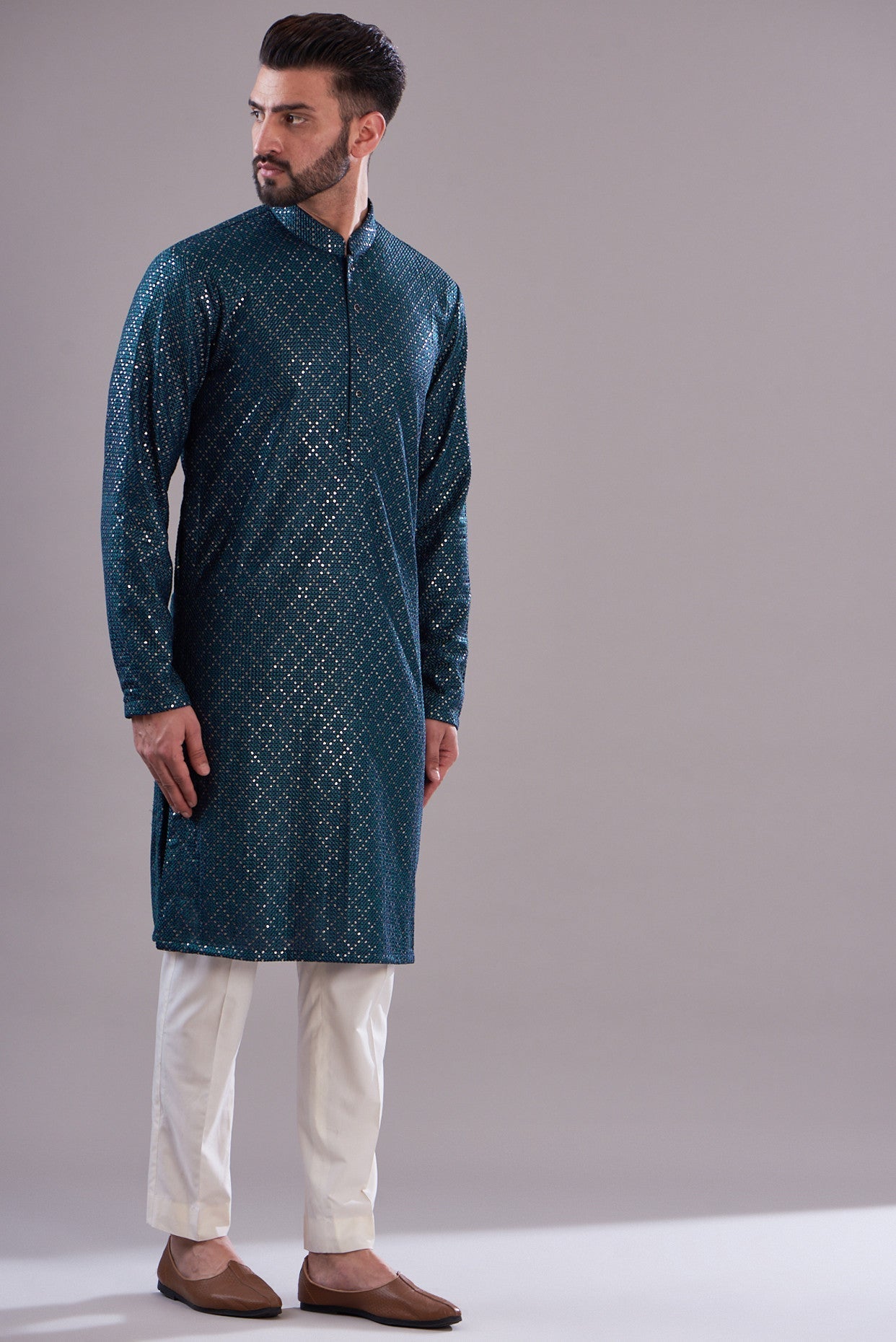 Stylish Navy Blue Sequenced Kurta for Men & Women | Traditional Indian Ethnic Wear for Festivals, Weddings & Parties