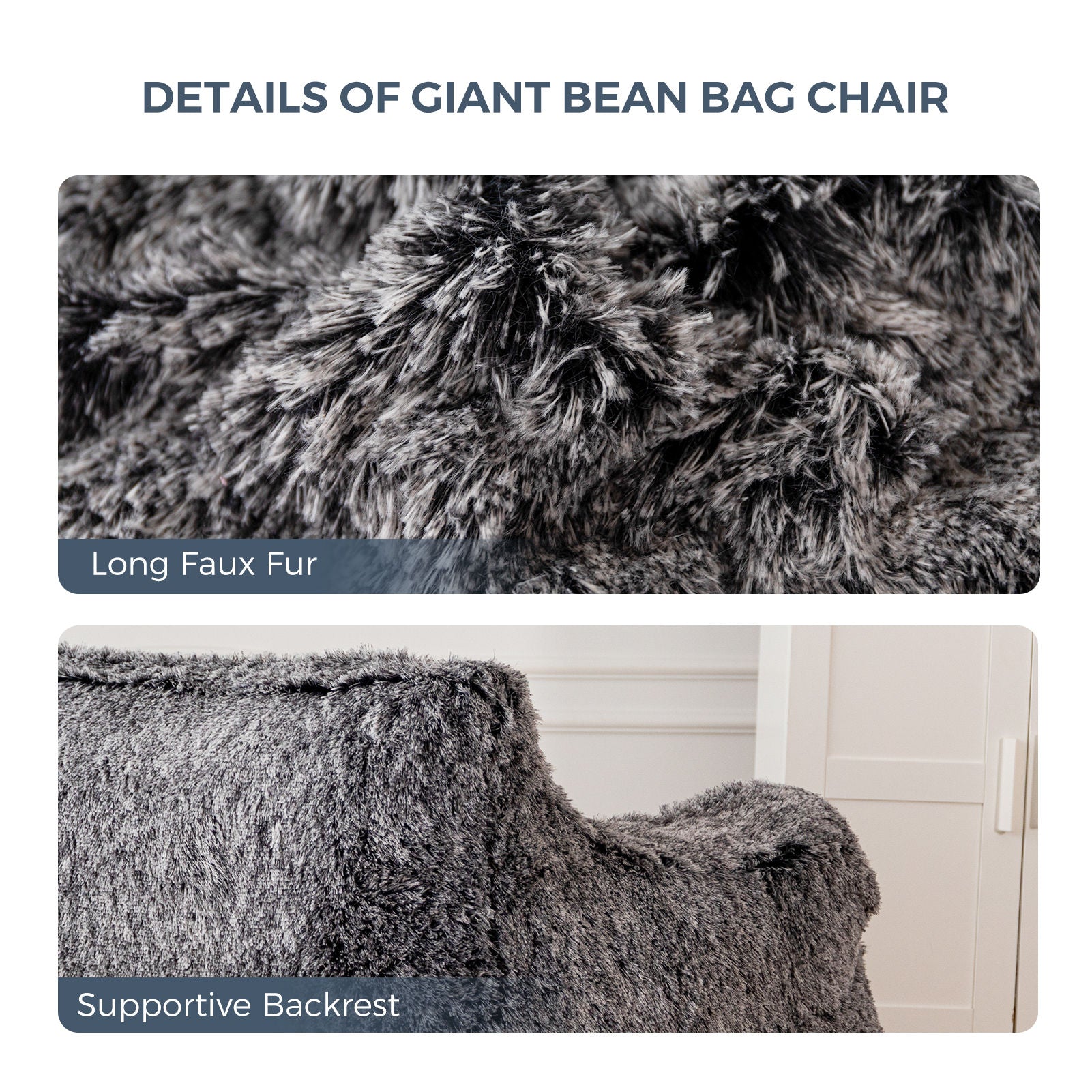 MAXYOYO Giant Bean Bag Chair - Ultra Soft Faux Fur Oversized Bean Bag Couch for Adults & Teens - Black - Perfect for Living Room, Bedroom, Dorm or Game Room Relaxation