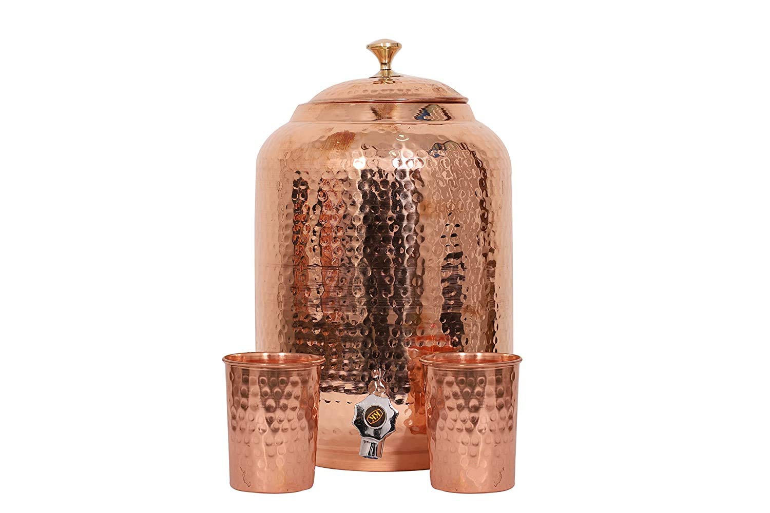 Pure Copper Drinkware Set - 5 Liter Copper Water Pitcher with 4 Glasses & 1 Bottle - Ayurvedic Health Benefits - Perfect for Home, Office & Outdoor Use
