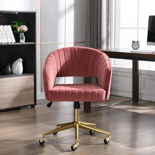 CARBRO Ergonomic Home Office Chair with Wheels - Modern Swivel Accent Chair for Desk Work, Gaming & Study - Adjustable Height, Lumbar Support - Retro Red Design for Living Room or Office Workspace