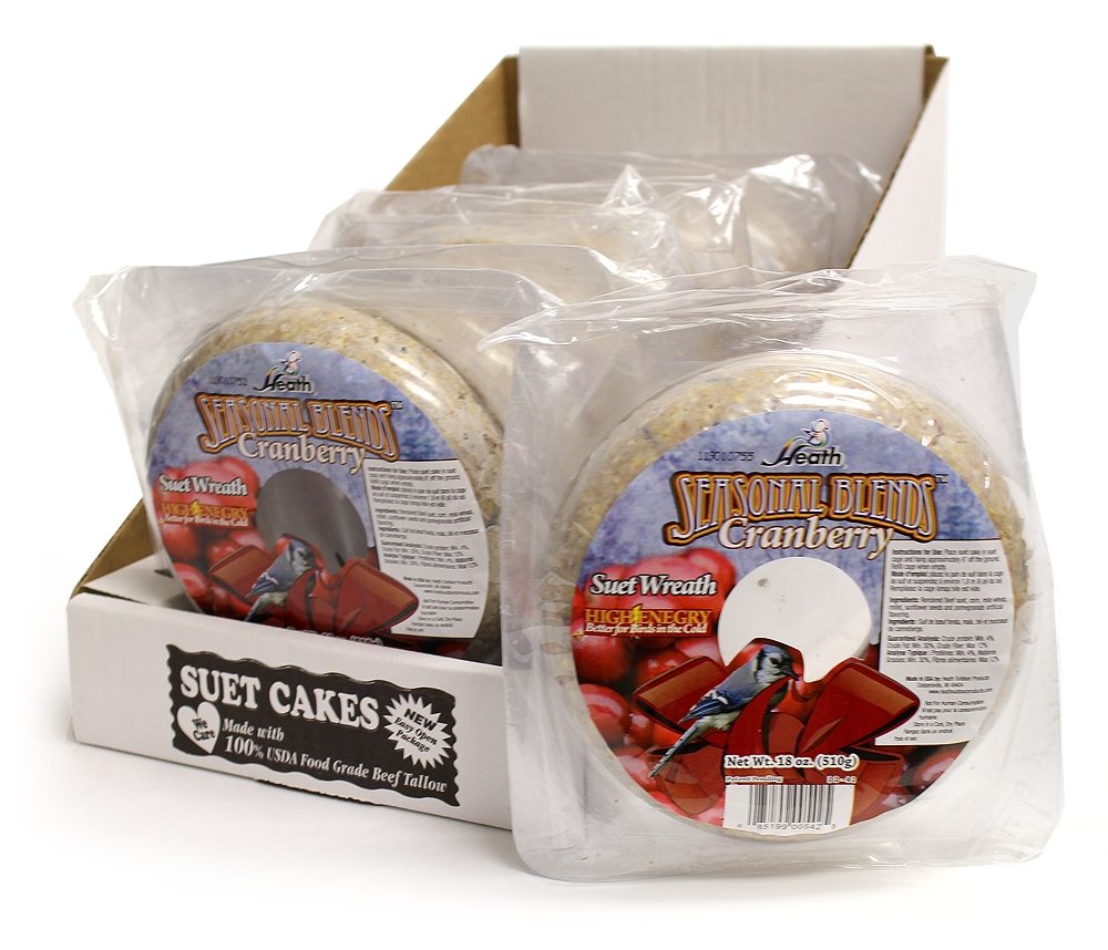 Heath Outdoor DD-42 18-Oz Cranberry Suet Wreath Cake, Case of 6 – Perfect for Backyard Bird Feeding in Winter