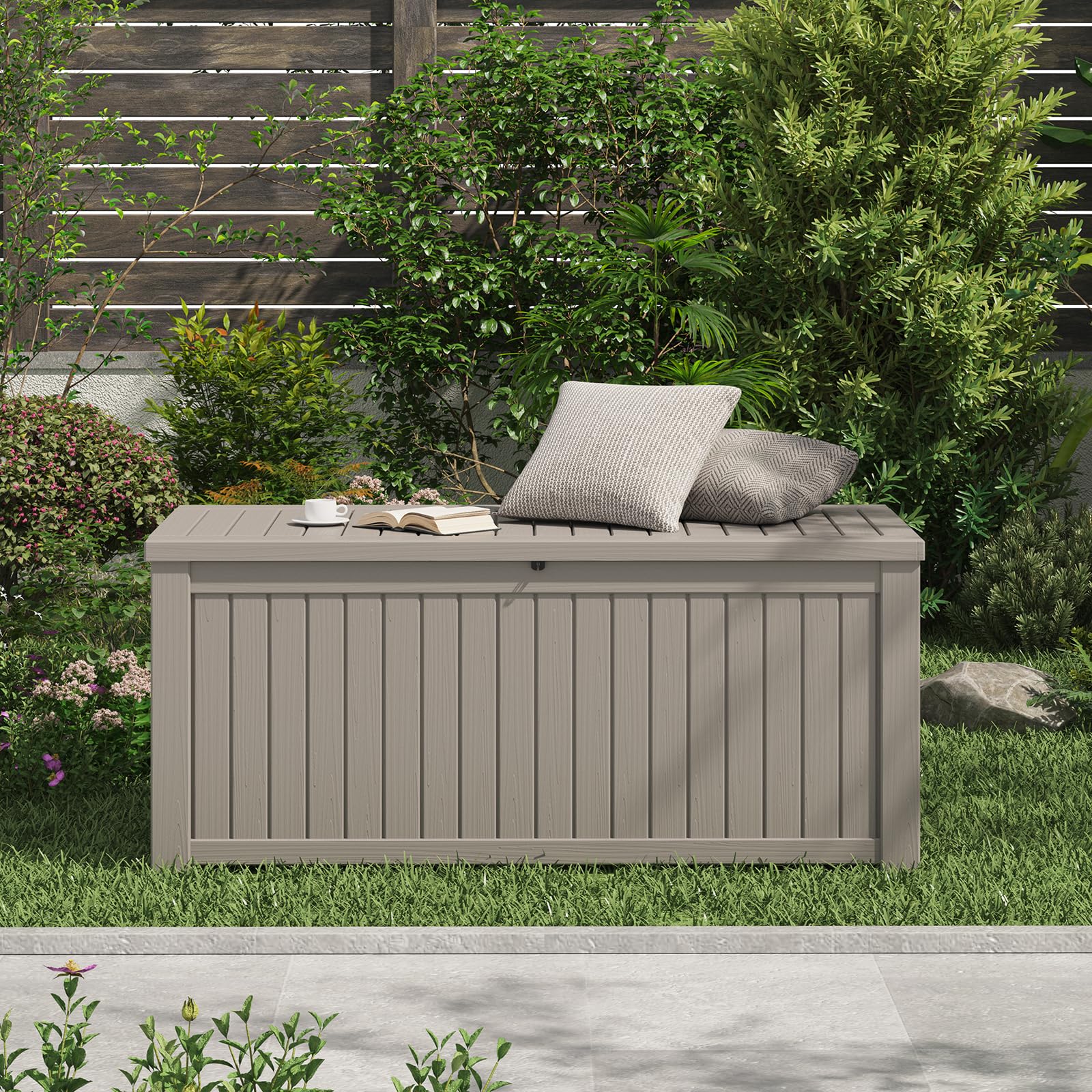**150 Gallon Large Deck Storage Box - Waterproof & Lockable Outdoor Storage for Cushions, Garden Tools, Patio Furniture | Perfect for Backyard, Deck & Poolside Organization**