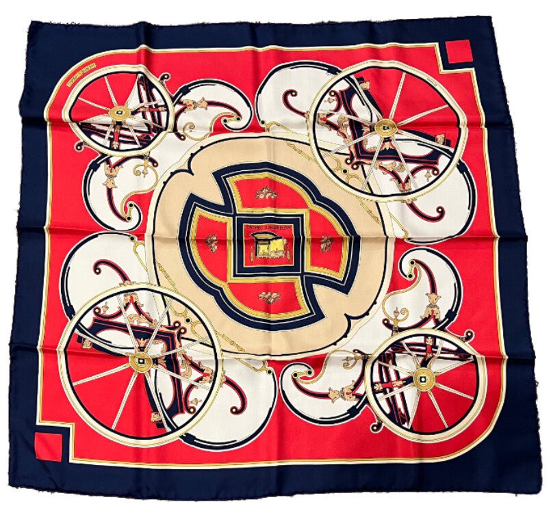 Authentic Vintage Hermes Washington's Carriage 90cm Silk Scarf - Rare Collectible Luxury Scarf for Women, Perfect for Gift, Fashion Accessory & Home Decor