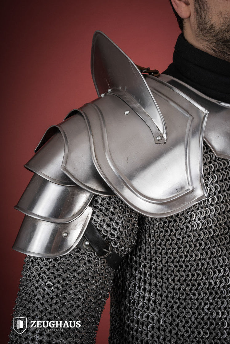 Polished Warrior Pauldrons with Bladebreakers - Medieval Armor Shoulder Guards for LARP, Cosplay & Renaissance Fairs