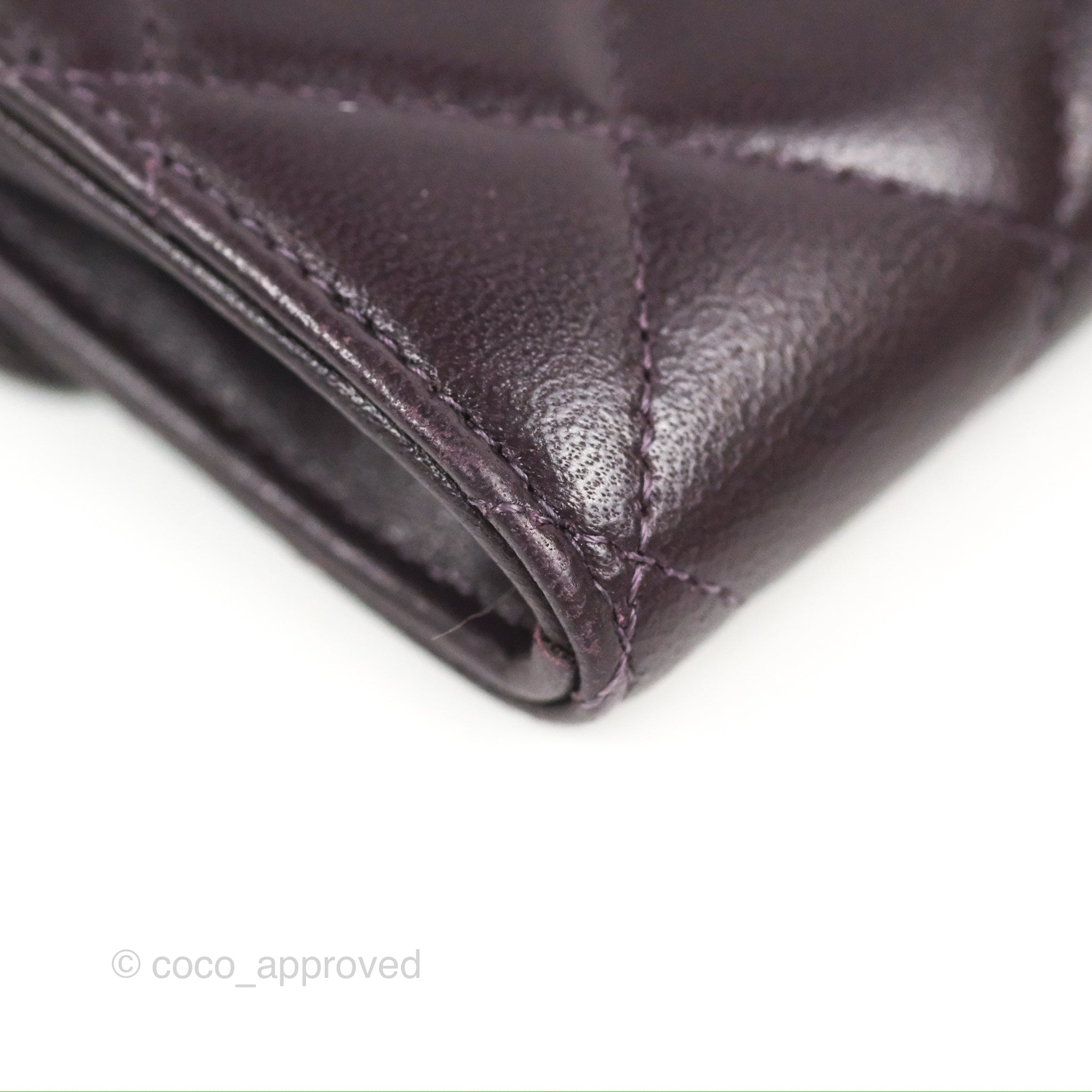 Chanel Classic Flap Coin Purse - Dark Purple Lambskin Leather with Silver Hardware | Luxury Small Wallet for Women, Perfect for Parties & Evening Events