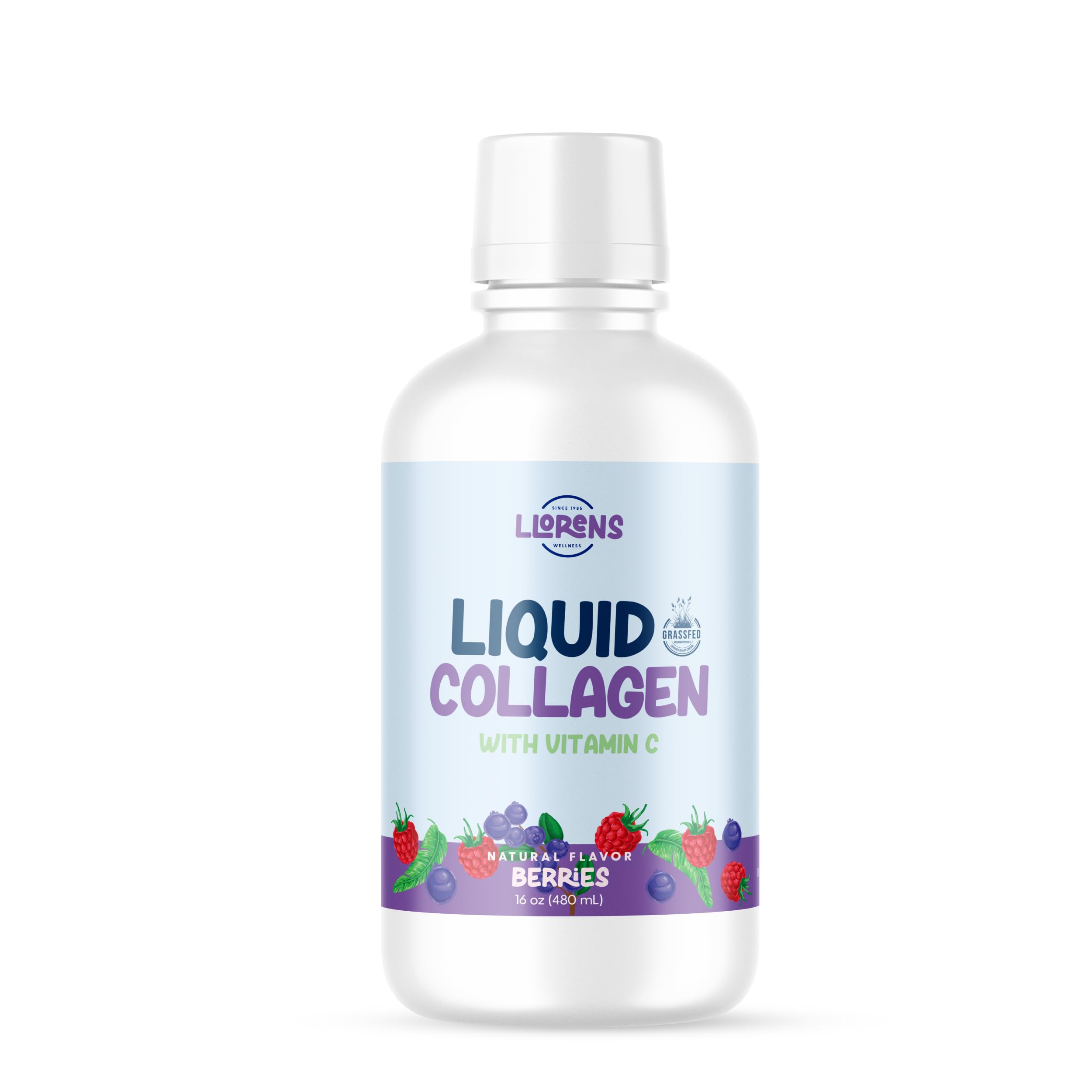 Premium Liquid Collagen Supplement for Women - 2.5g Daily Dose with Vitamin C | Natural Berries Flavor | 16 Fl Oz Bottle | Supports Healthy Skin, Hair, Nails, Joints & Bones | Llorens Wellness | Perfect for Post-Workout Recovery & Anti-Aging Routine