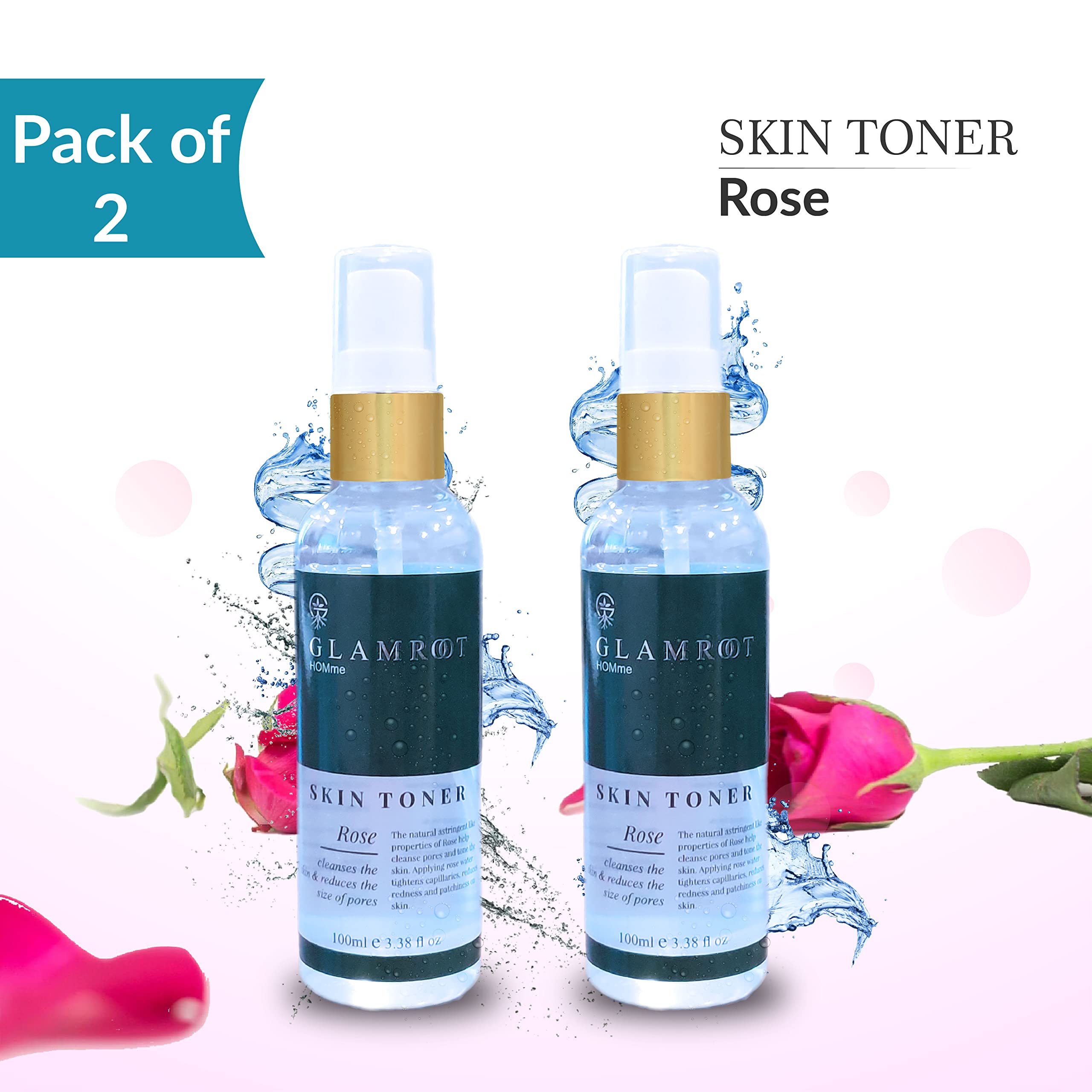 GLAMROOT Rose Skin Toner with Aloe Juice & Rose Water - Hydrating Facial Toner for Men & Women - Perfect for Daily Skincare Routine & Post-Shave Soothing