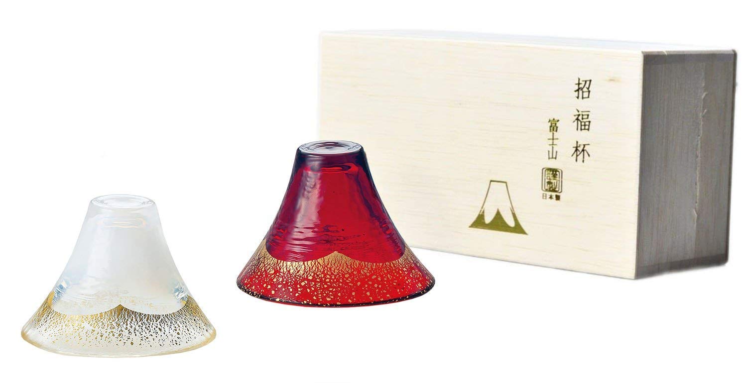 Premium Japanese Sake Glass Set - 2.4 fl oz (65 ml) Handcrafted Mt. Fuji Design Sake Cups in White & Red - Authentic Japanese Cold Sake Drinking Set - Perfect for Sake Tasting, Japanese Cuisine & Gift Giving