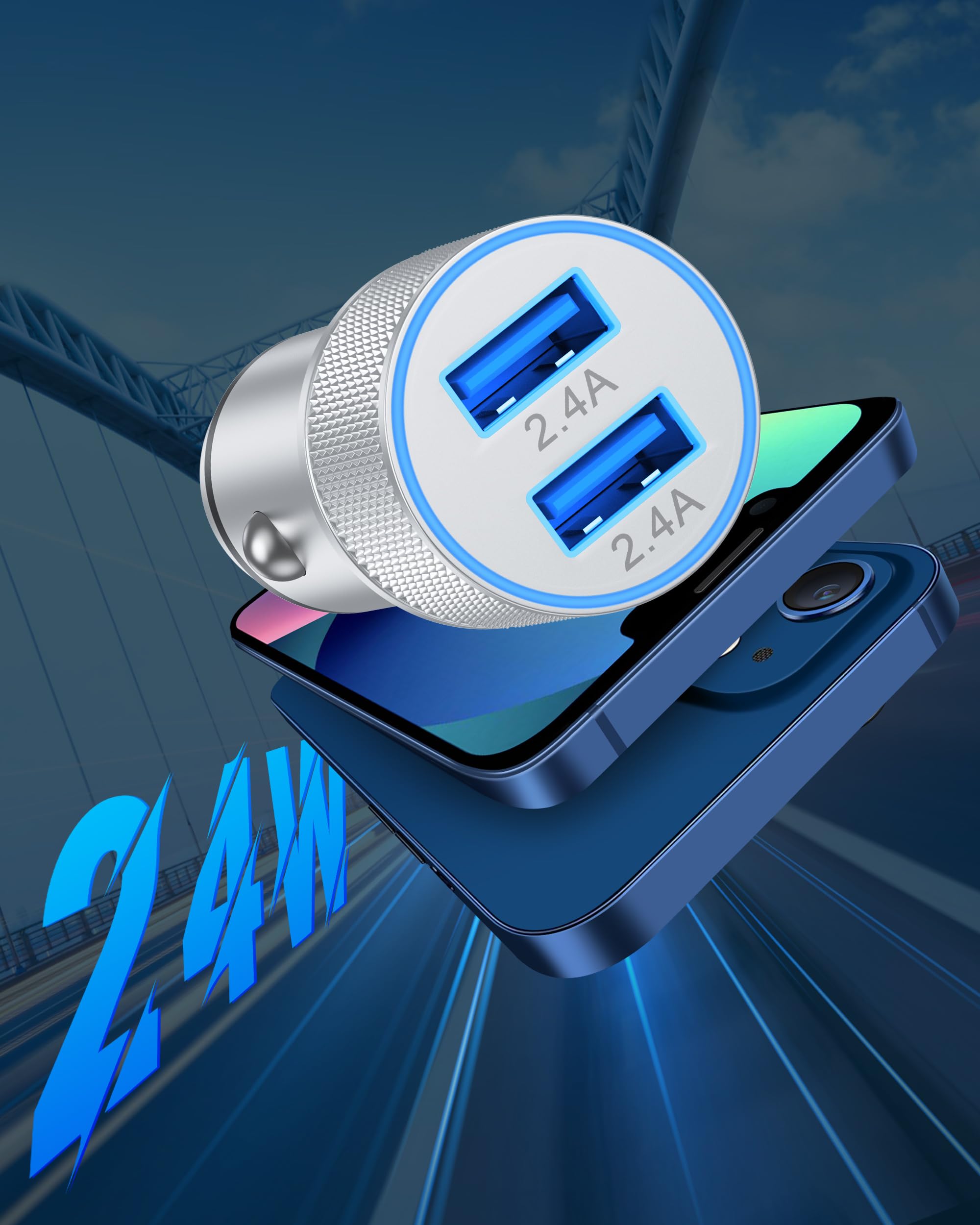 ARCCRA 2-Pack 4.8A Dual USB Car Charger with 2 Lightning Cables - Fast Charging for iPhone 14/13/12/11/Pro Max/XR/XS/SE/8/7/6/6S Plus - Perfect for Road Trips & Daily Commutes