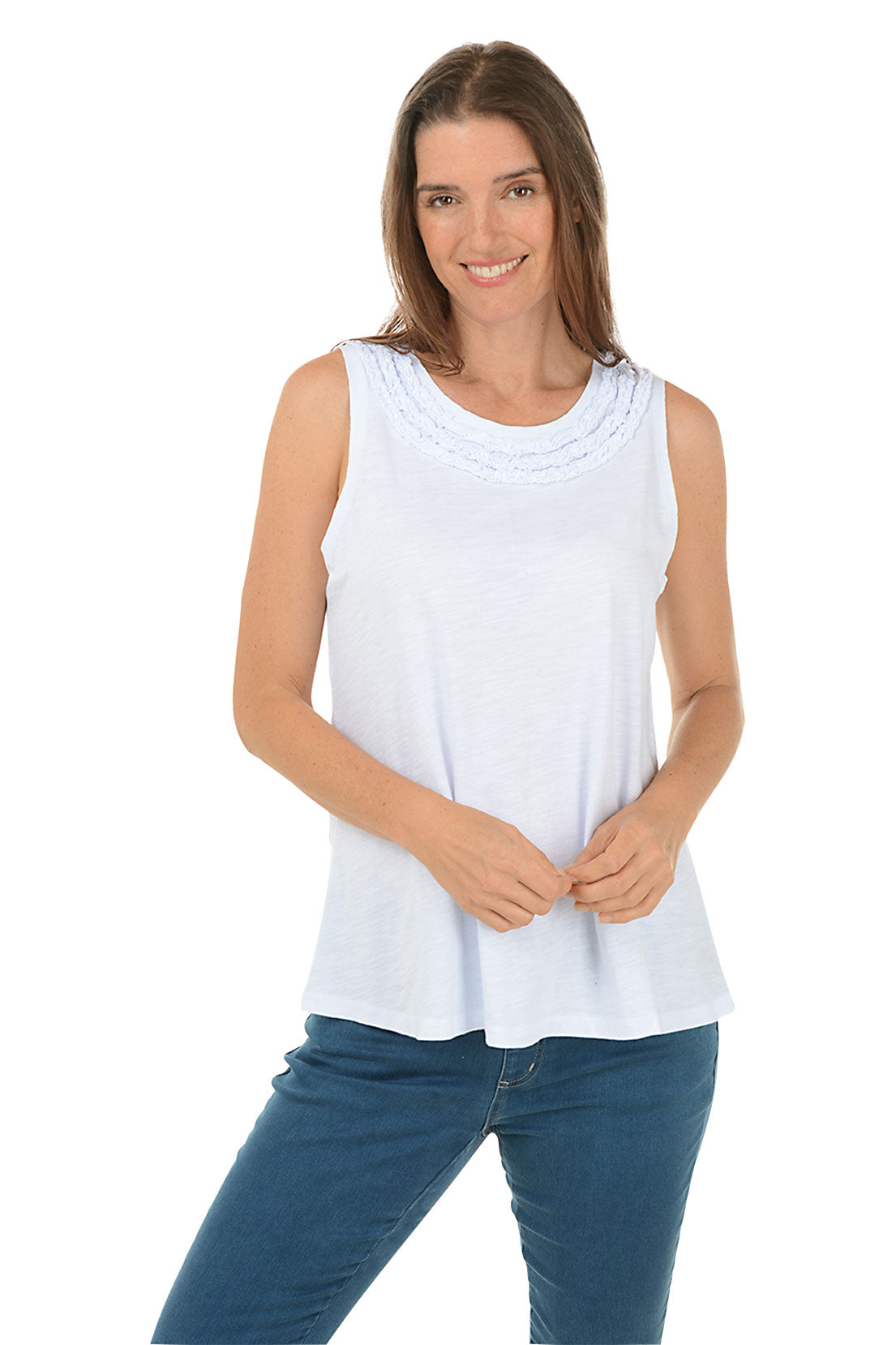 Ruffled Neck Slub Knit Tank Top for Women - Trendy Summer Casual Wear, Beach Outfit & Layering Staple