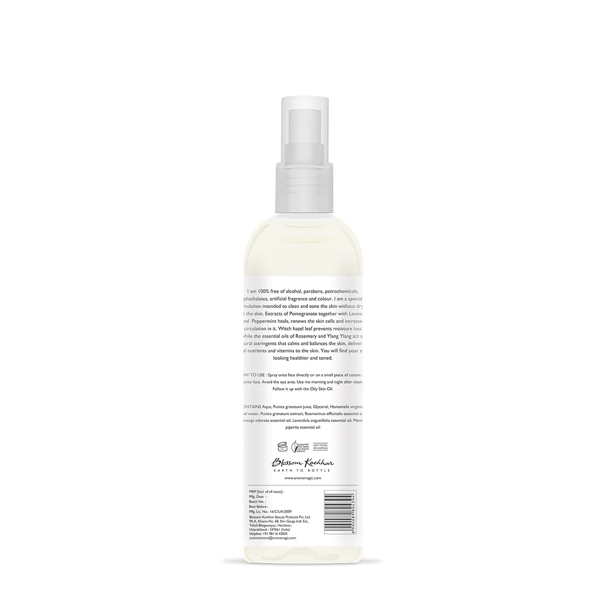 Aroma Magic Aromatic Skin Toner - Alcohol-Free Pore Tightening Facial Toner with Pomegranate, Lavender & Peppermint Extracts | Hydrates, Tones & Balances Oily Skin | 200ml | Perfect for Daily Skincare Routine & Post-Cleansing Refreshment