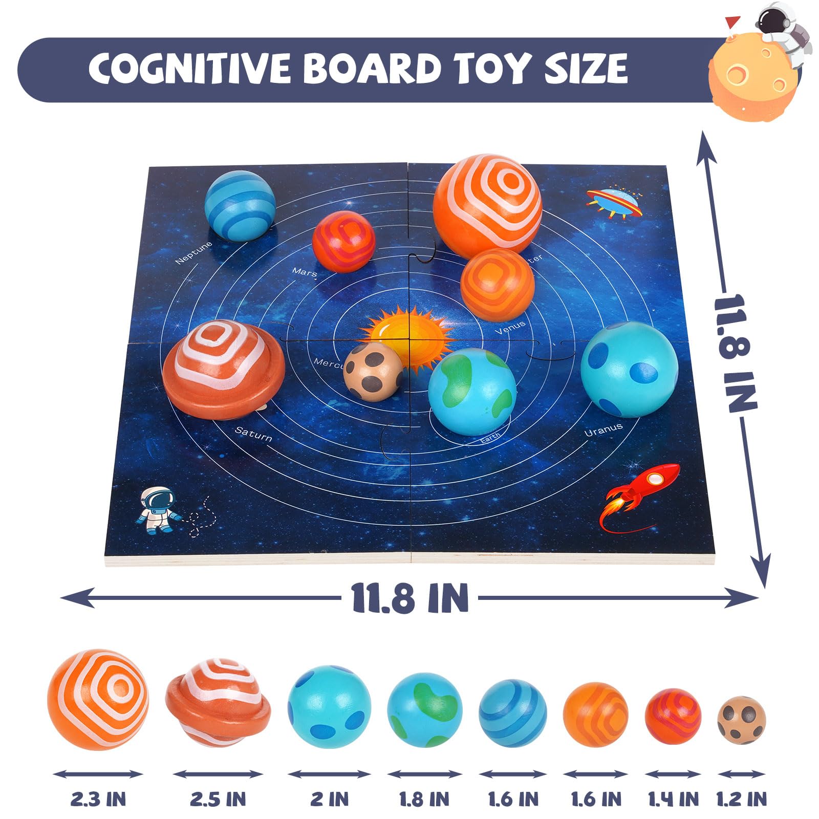 Wooden Solar System Model & Planet Puzzle for Kids - Montessori STEM Learning Toy, Preschool Science Board Game, Educational Space Puzzle Gift for Toddlers - Perfect for Classroom, Homeschooling & Birthday Presents