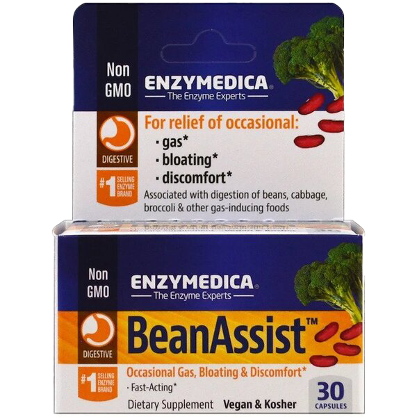 Enzymedica BeanAssist Digestive Enzyme Supplement - 30 Capsules for Gas & Bloating Relief - Supports Healthy Digestion of Beans & Legumes | Perfect for Vegan, Vegetarian & Keto Diets