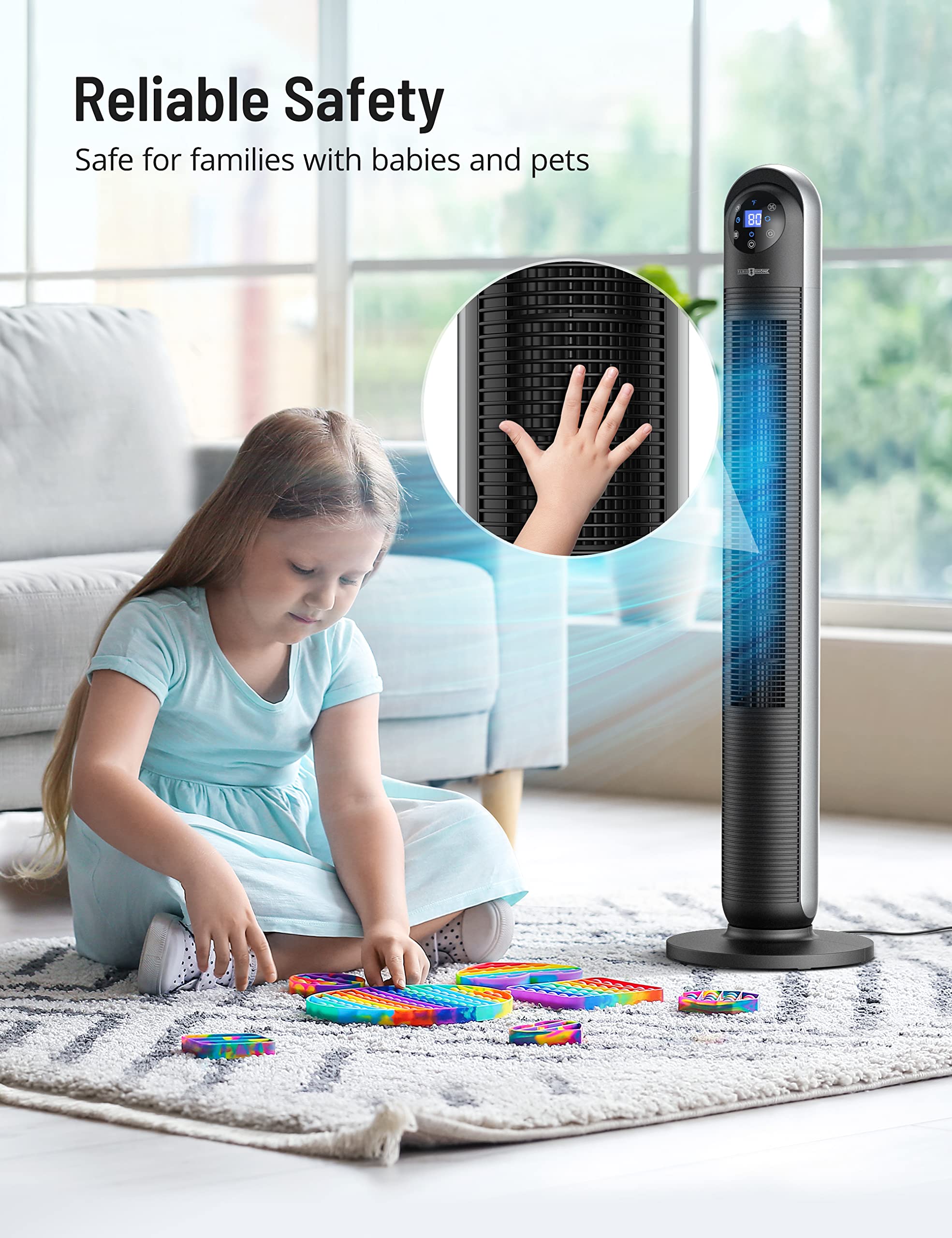 Paris Rhône 12-Speed Oscillating Tower Fan with Remote Control - 24H Timer, 3 Modes, LED Display, Ultra Quiet Operation - Bladeless Portable Fan for Bedroom, Living Room & Home Office - Perfect for Summer Cooling & Year-Round Air Circulation