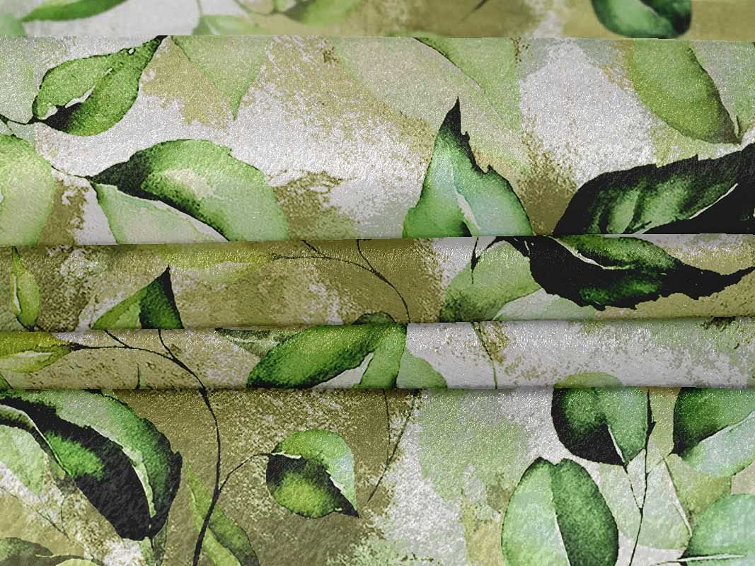 oneOone Velvet Green Fabric Leaves Printed Sewing Fabric by The Yard - 58 Inch Wide DIY Clothing Material for Dresses, Curtains & Home Decor Projects