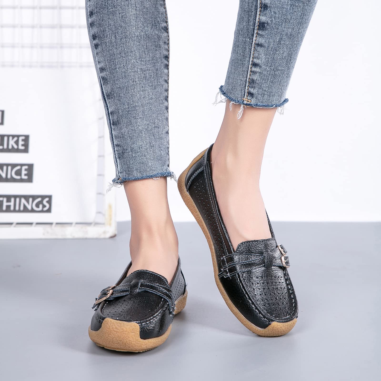Women's Comfortable Leather Loafers - Casual Slip-On Driving Shoes with Anti-Collision Design, Soft Moccasins for Daily Walking | Perfect for Work, Travel & Outdoor Activities