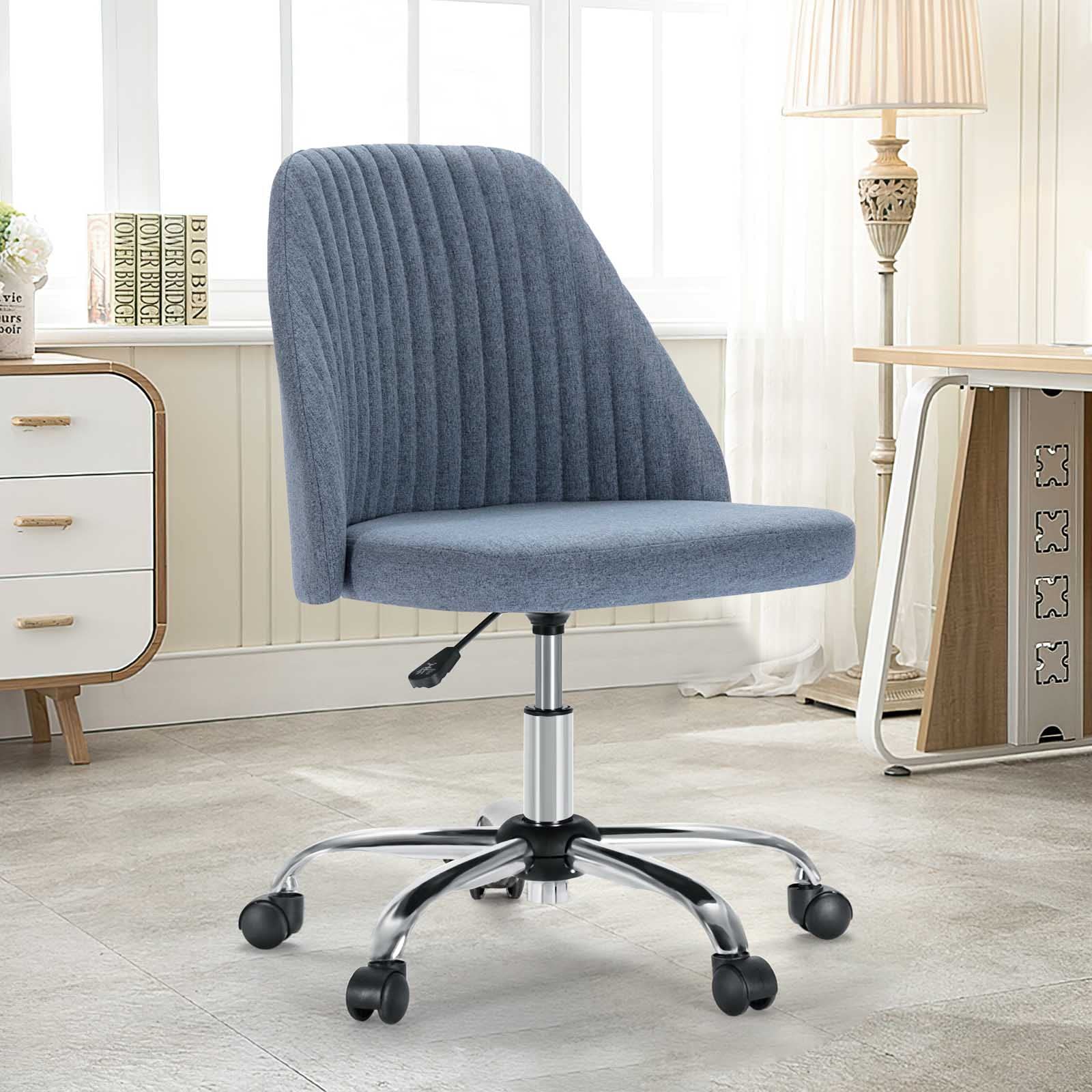 Ergonomic Home Office Desk Chair - Adjustable Rolling Task Chair with Lumbar Support, Armless Modern Design for Small Spaces, Bedroom, Makeup Vanity & Workspace - Comfortable Seating for Remote Work & Study