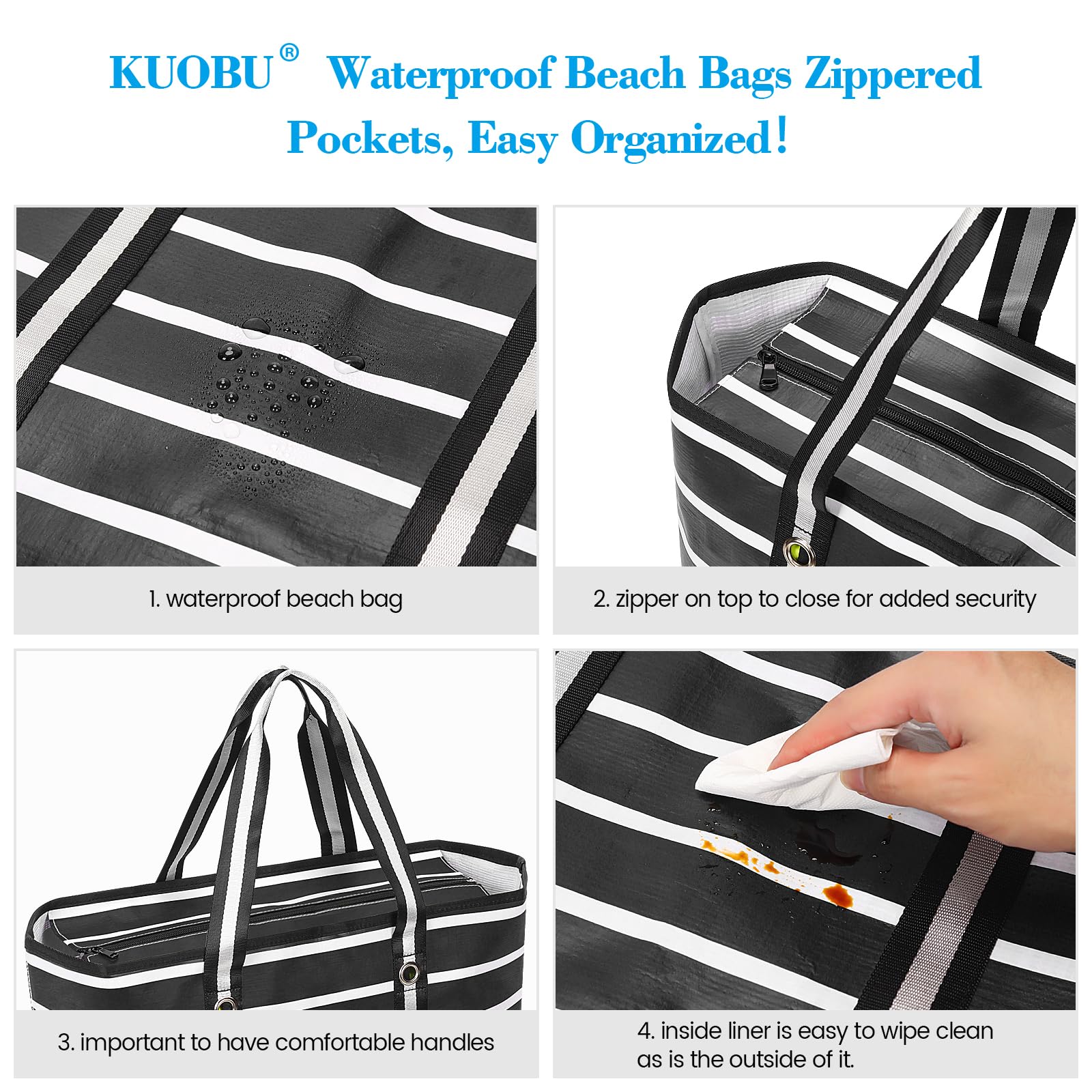 Waterproof Beach Bag for Women - Large Zippered Gym Tote with Multiple Pockets - Perfect for Pool, Travel, Gym & Weekender Trips
