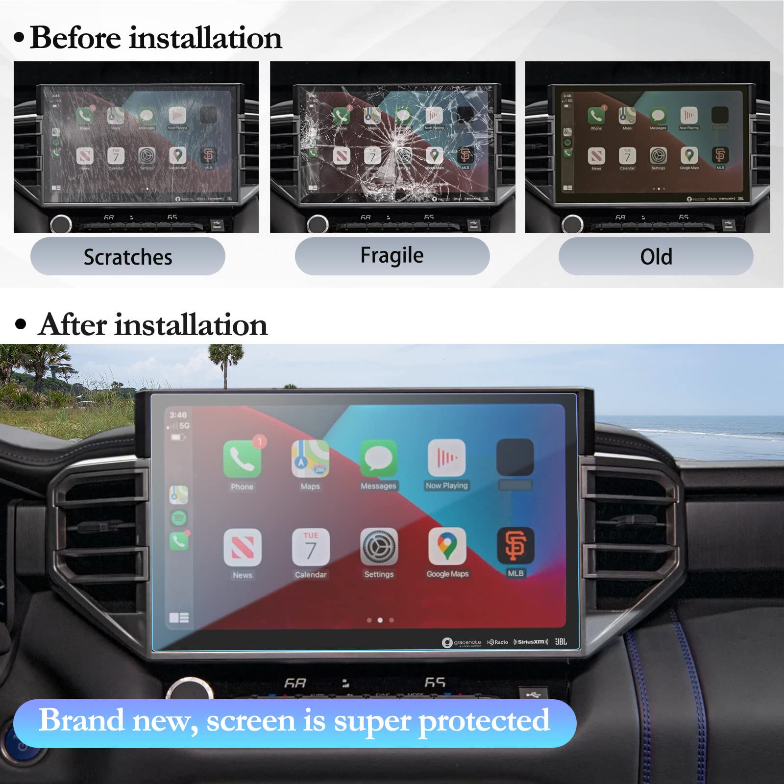 SKTU Tempered Glass Screen Protector for 2022-2025 Toyota Tundra & 2023-2025 Toyota Sequoia - 14 Inch HD Clear Navigation Display Protection - Anti-Scratch, Anti-Fingerprint, Bubble-Free Installation (Perfect for Off-Road Adventures & Daily Commutes)