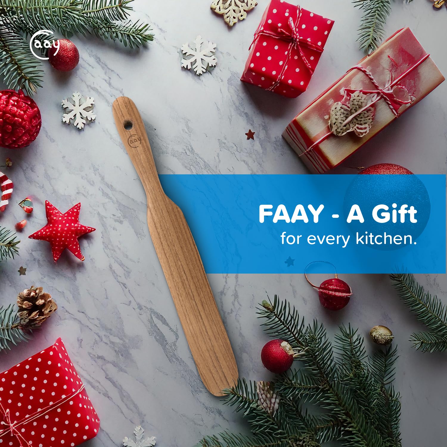 FAAY Skinny Spurtle - Premium Teak Wood Sourdough Mixer & Bread Stirring Spatula for Baking, Dough Whisking, Jar Scraping | Ideal for Sourdough Starter, Bread Making, Cookie Dough | Perfect Kitchen Tool for Bakers & Home Cooks | Great Baking Gift Idea for Christmas & Housewarming