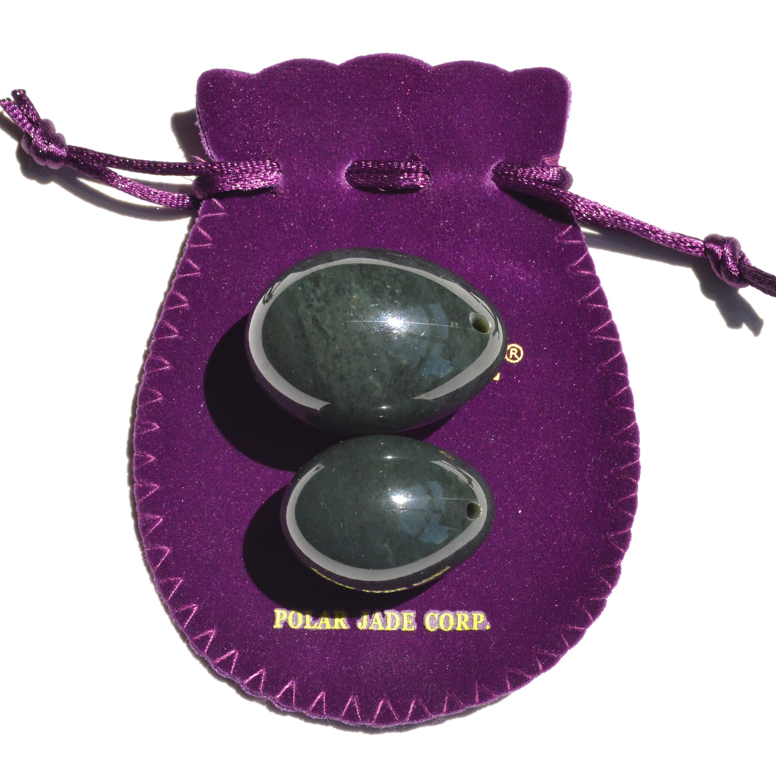 Nephrite Jade Eggs 2-Piece Set - Drilled for Intermediate & Advanced Users - Medium & Small Sizes - Great Value for Yoni Egg Exercises, Meditation & Feminine Wellness